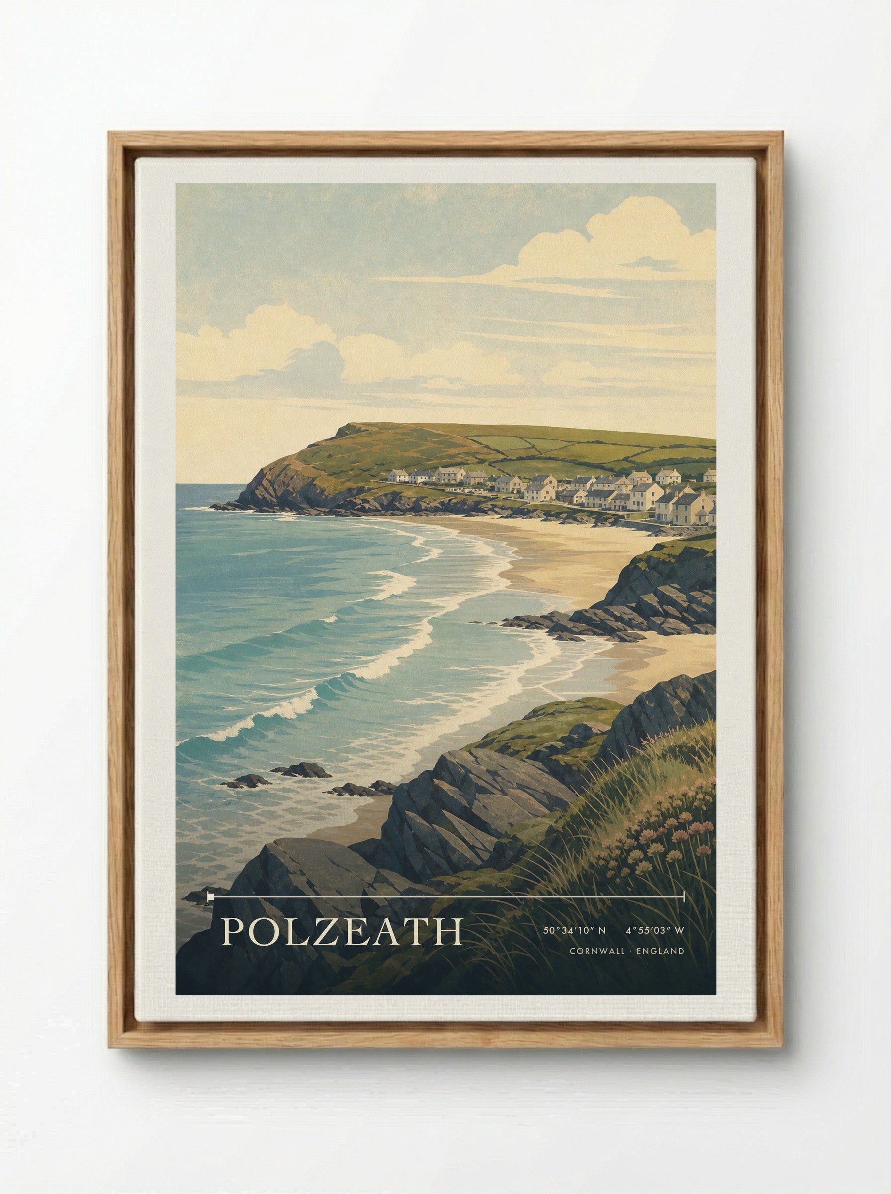 Polzeath Cornwall England Travel Poster - Framed Canvas Wood