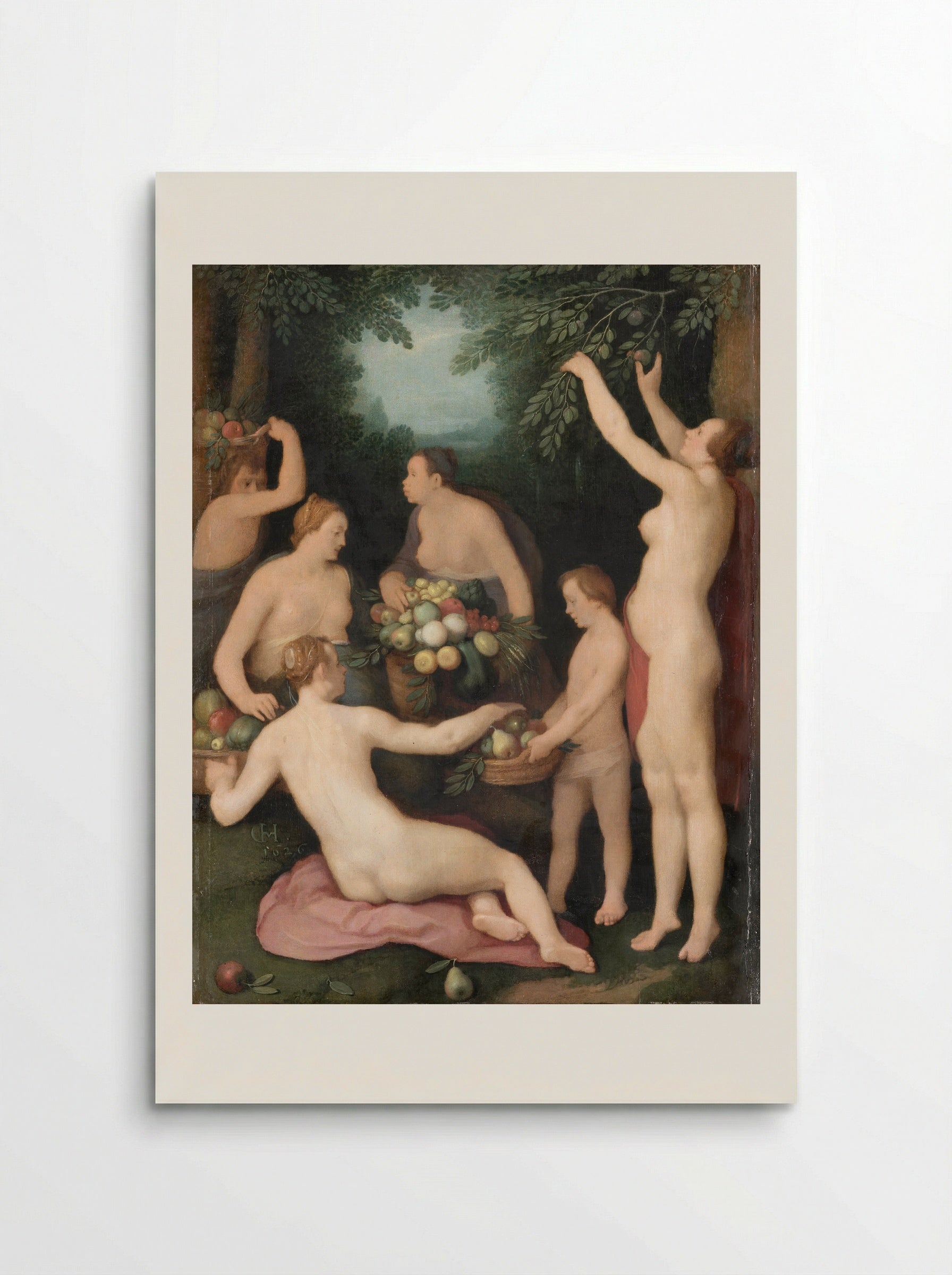 Pomona ontvangt de fruitoogst - Cornelis Cornelisz. van Haarlem - Poster