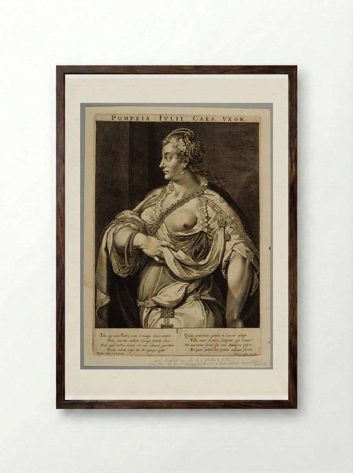 Pompeia, Wife of Julius Caesar - Aegidius Sadeler II - Framed Print Dark Wood