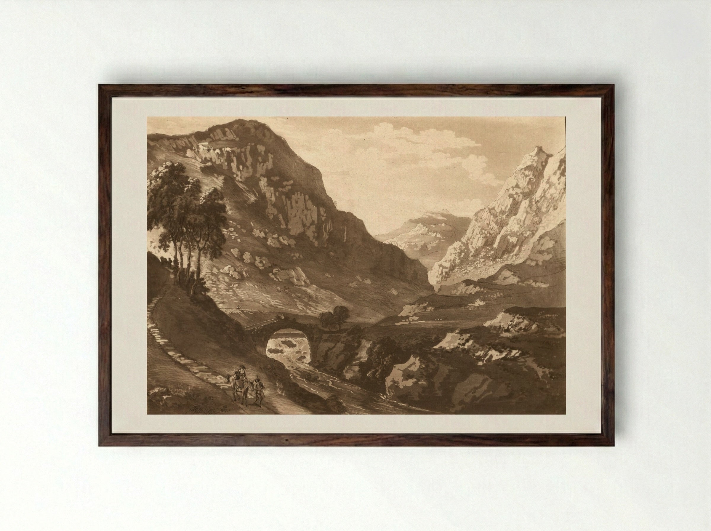 Pont-Aber-Glasllin - Paul Sandby - Framed Print Dark Wood