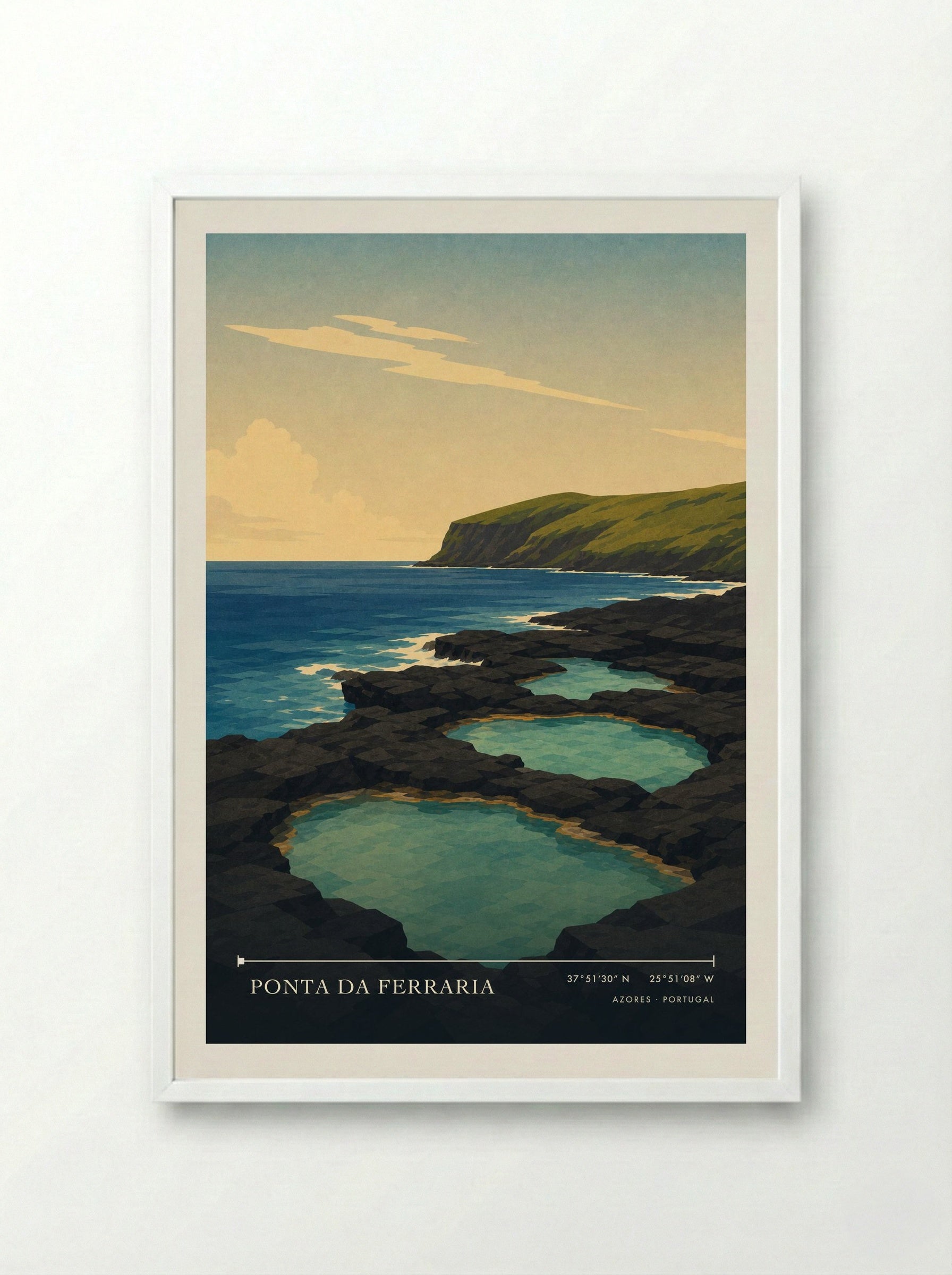 Ponta da Ferraria Azores Portugal Travel Poster - Framed Print White