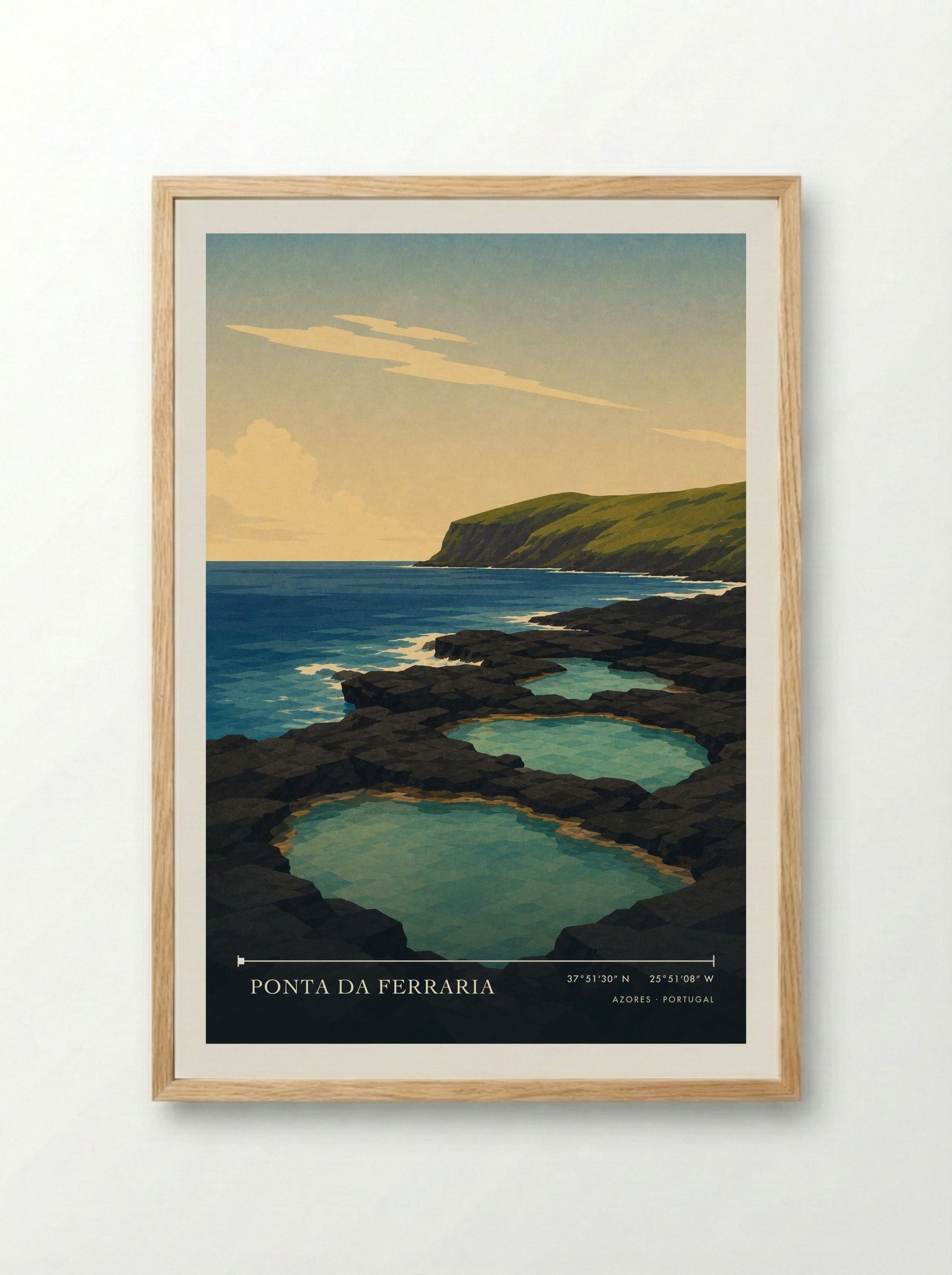 Ponta da Ferraria Azores Portugal Travel Poster - Framed Print Wood