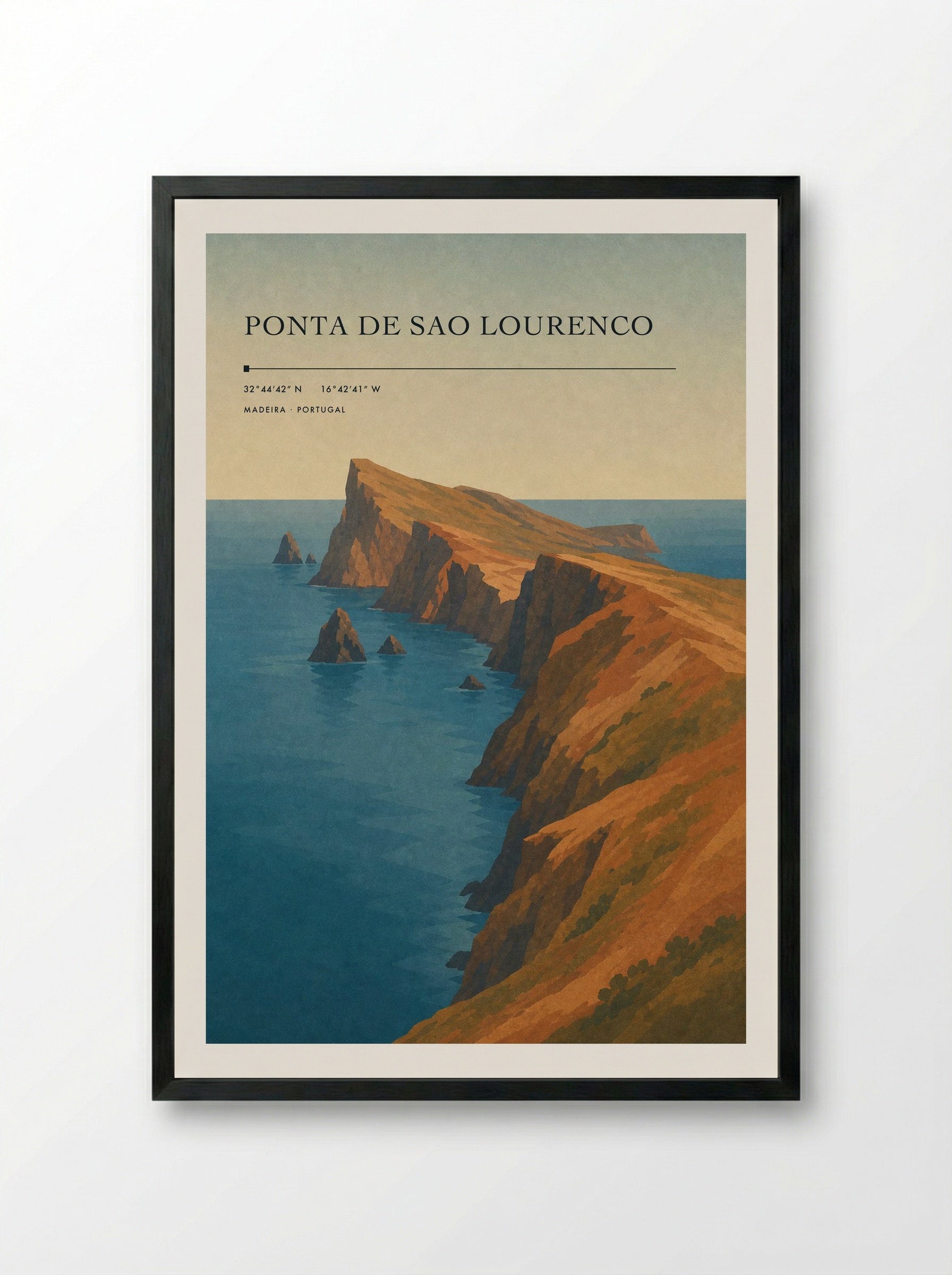 Ponta de Sao Lourenco Travel Poster Artwork - Framed Print Black