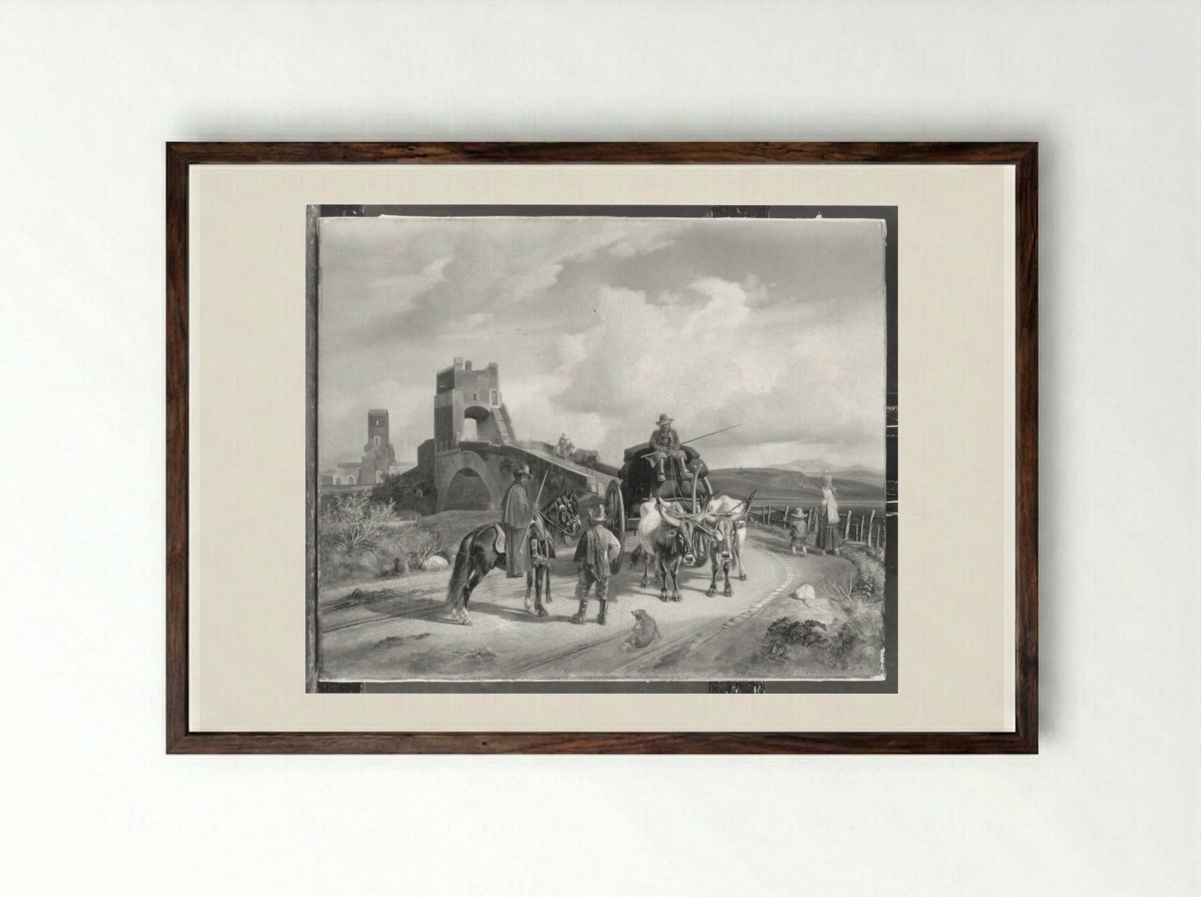 Ponte Salara in der Campagna von Rom - Johann Adam Klein - Framed Print Dark Wood