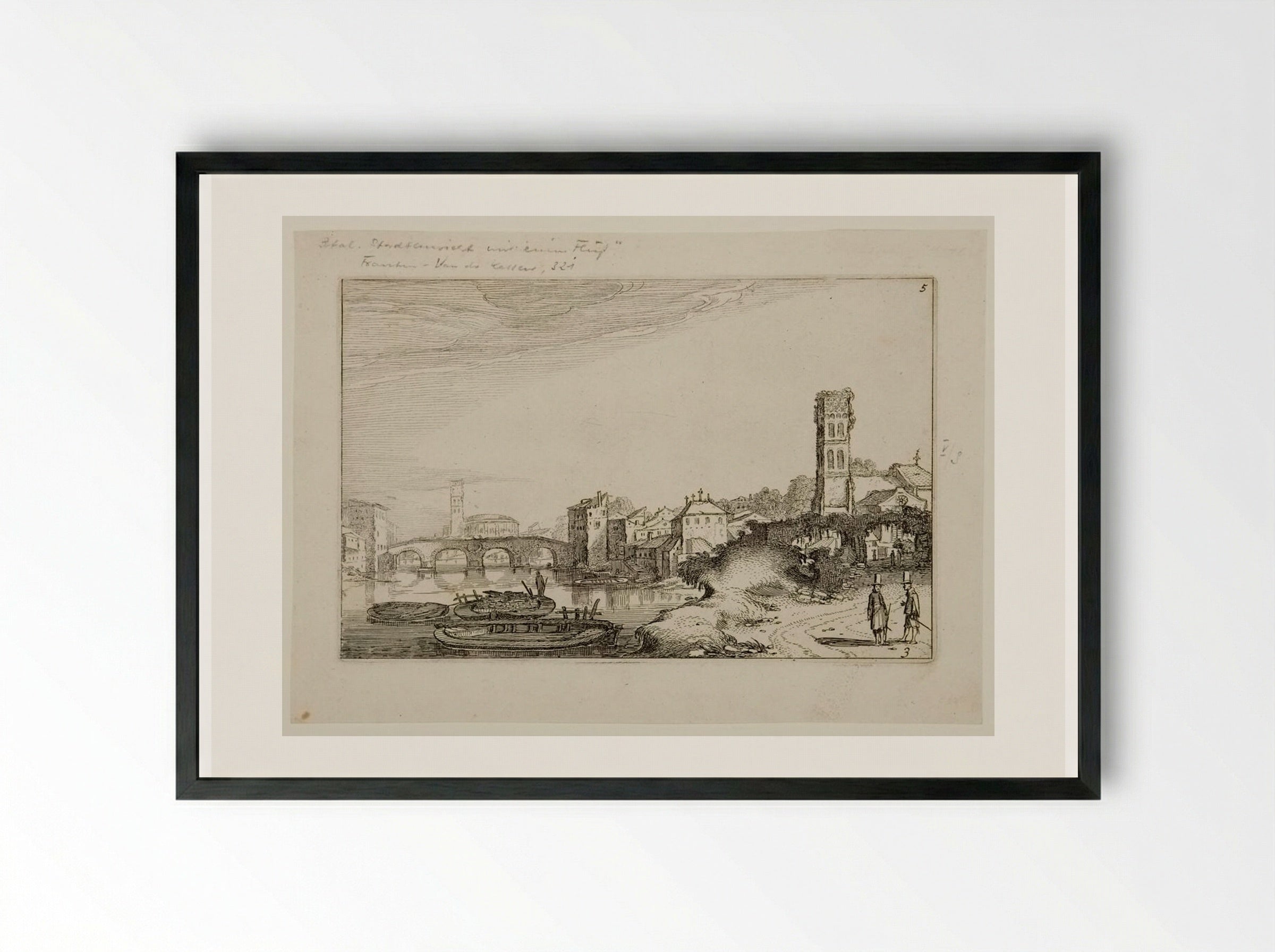 Ponte Sisto and the Tiber in Rome - Jan van de Velde II - Framed Print Black