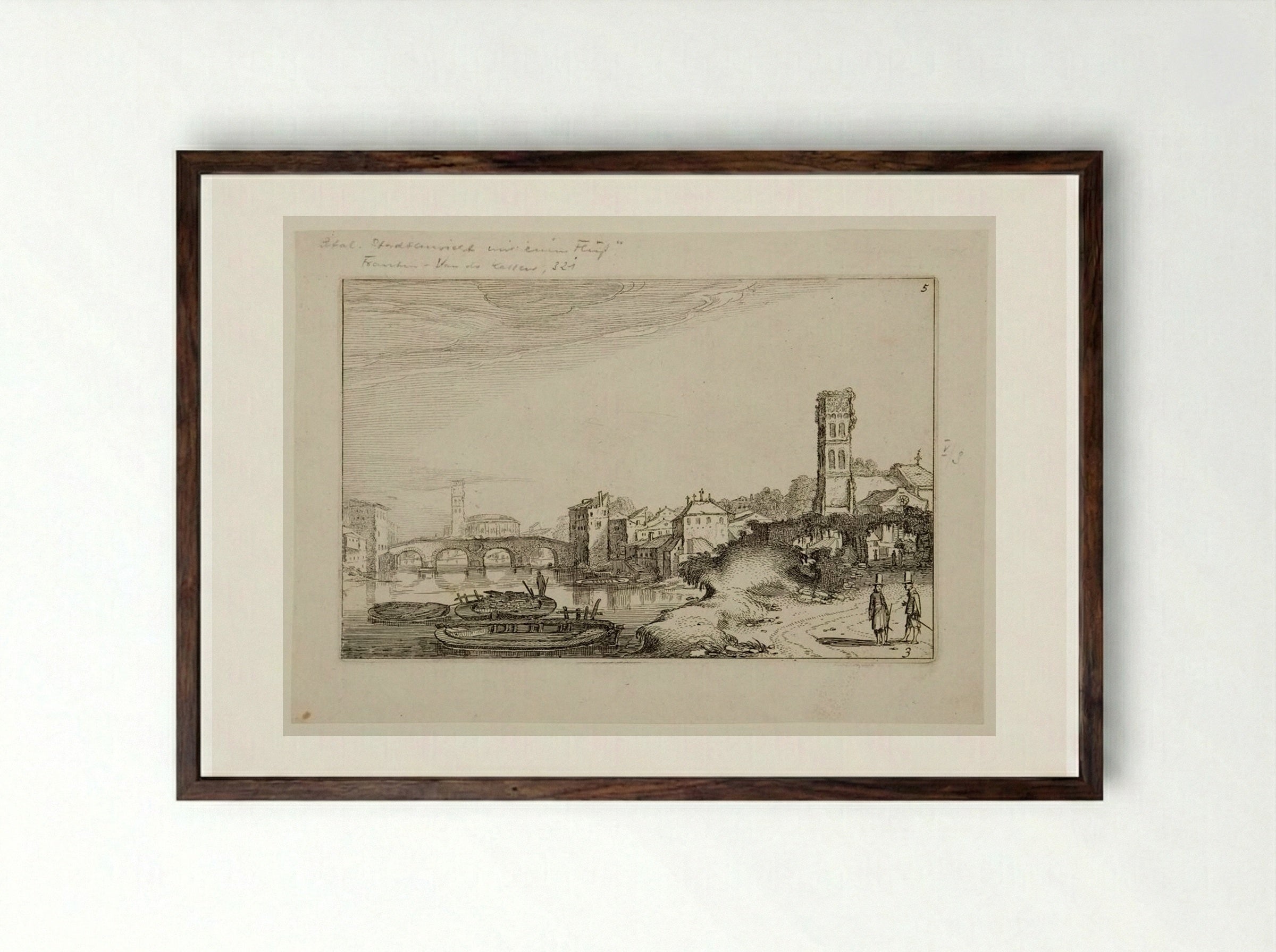 Ponte Sisto and the Tiber in Rome - Jan van de Velde II - Framed Print Dark Wood