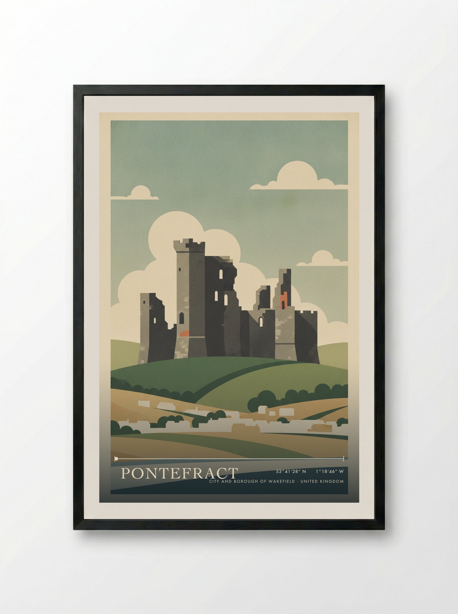 Pontefract City and Borough of Wakefield United Kingdom Travel Poster - Framed Print Black