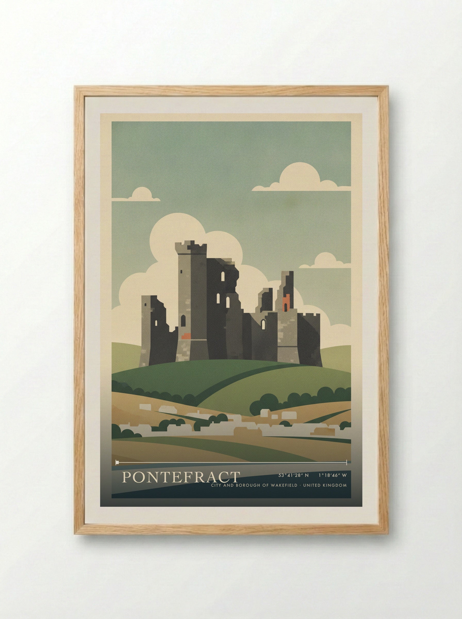 Pontefract City and Borough of Wakefield United Kingdom Travel Poster - Framed Print Wood