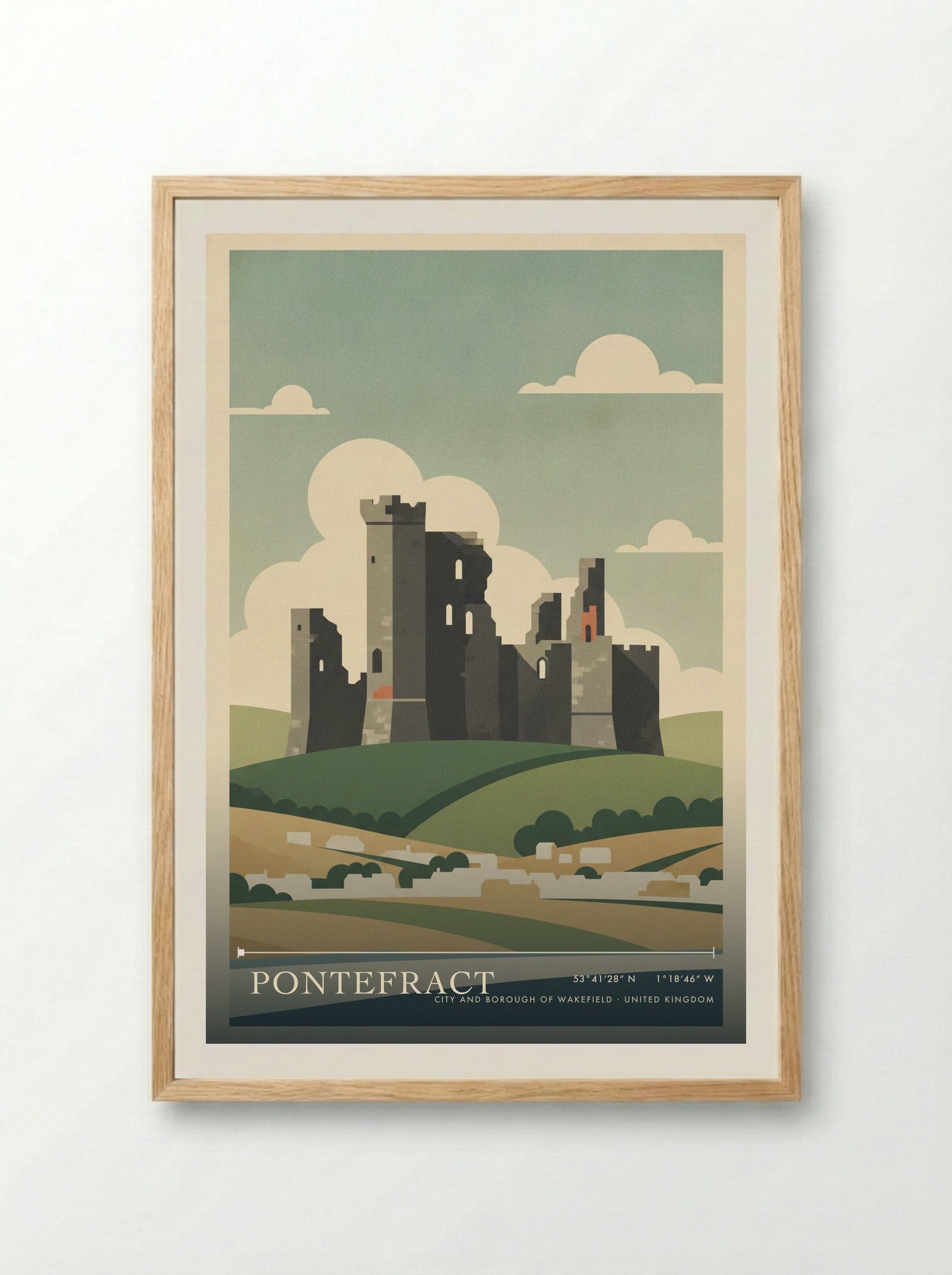 Pontefract City and Borough of Wakefield United Kingdom Travel Poster - Framed Print Wood