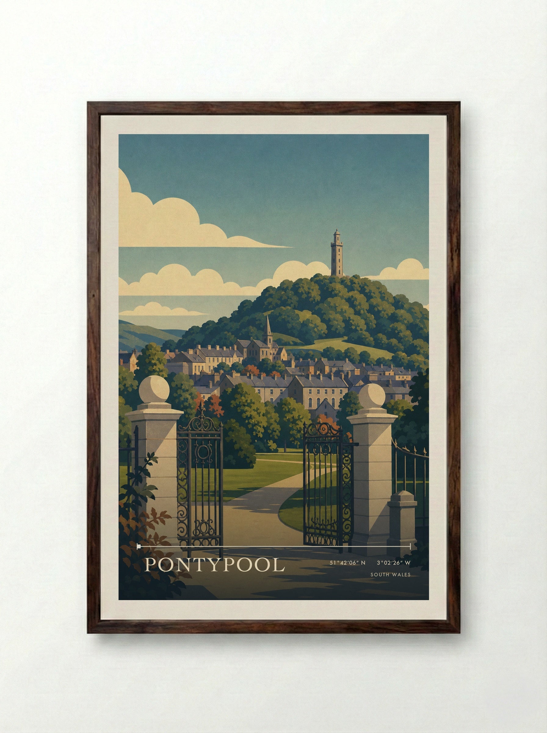 Pontypool South Wales Wales Travel Poster - Framed Print Dark Wood