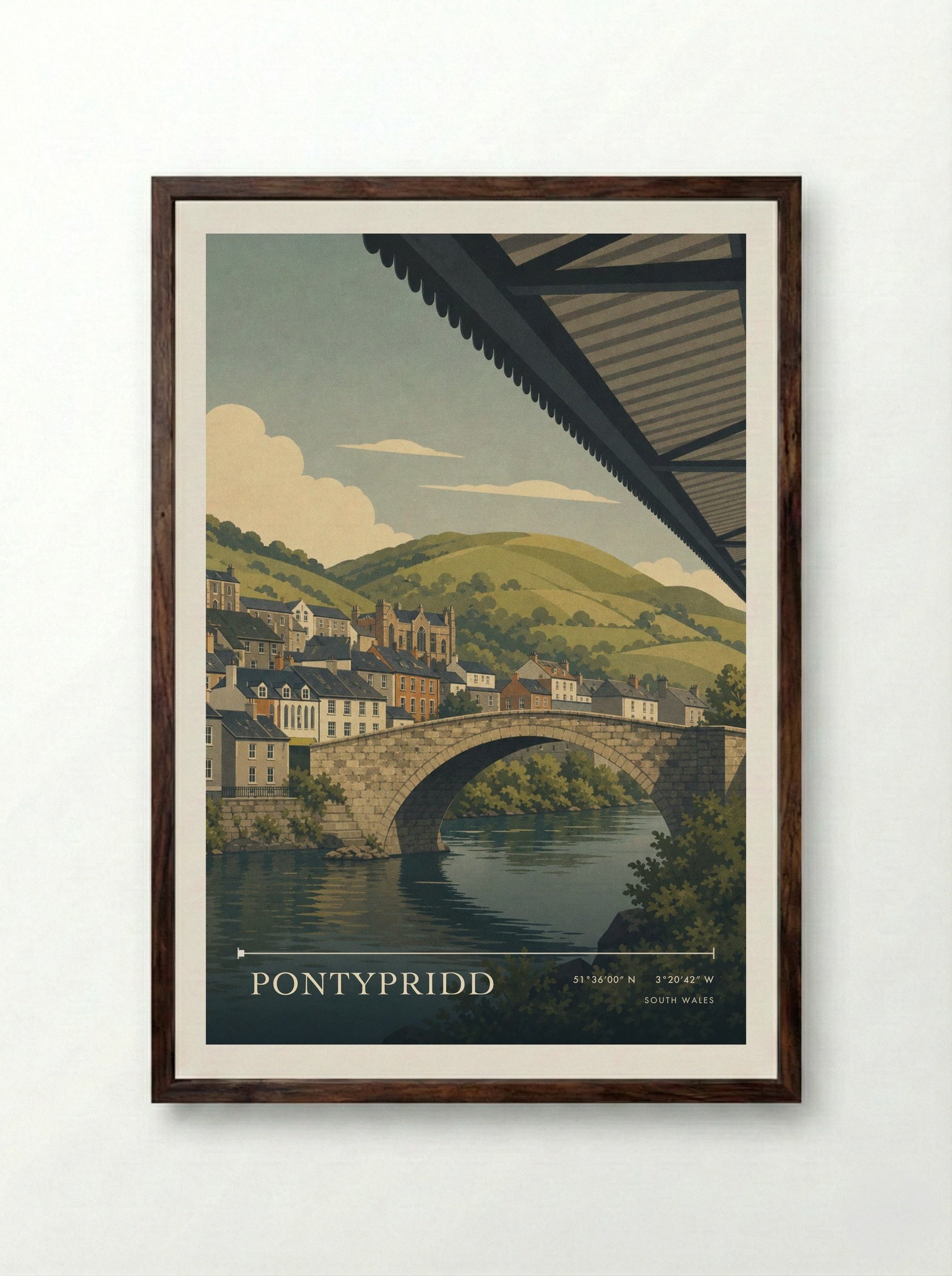Pontypridd South Wales Wales Travel Poster - Framed Print Dark Wood