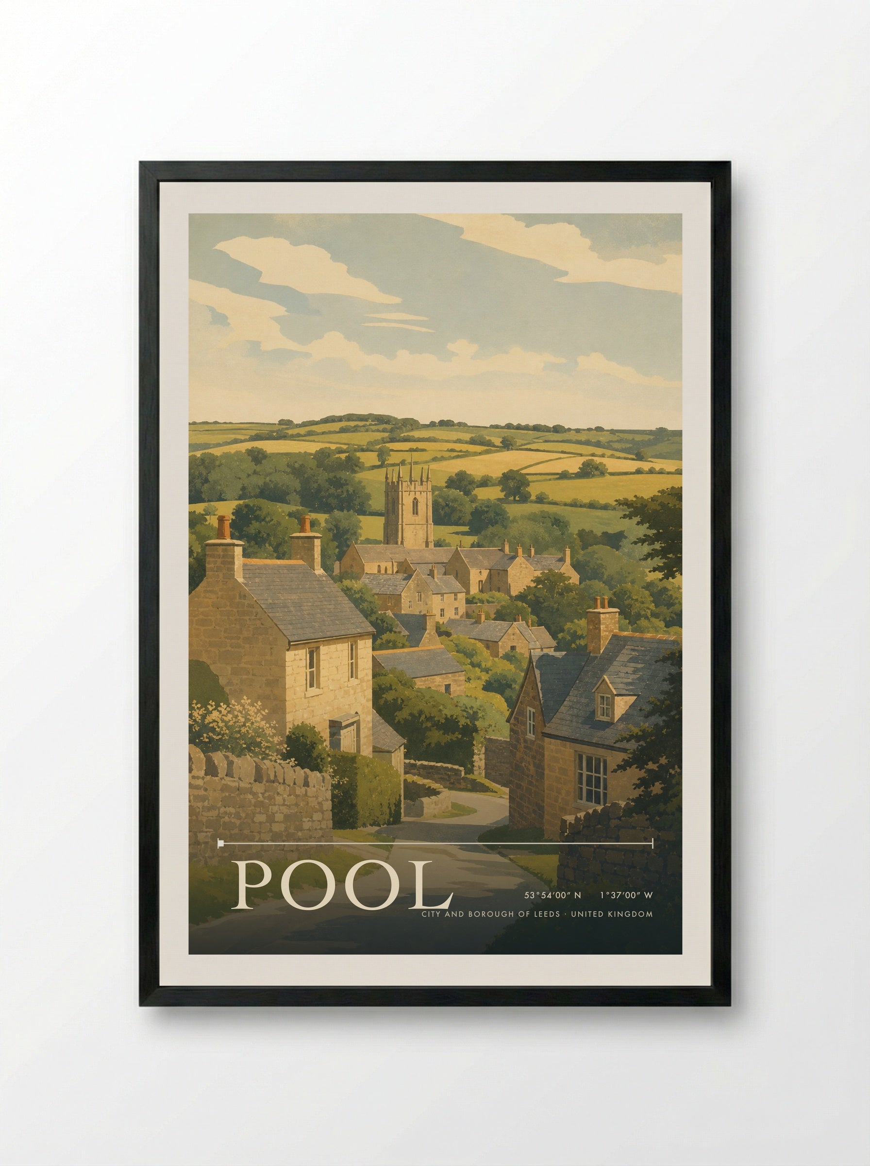 Pool City and Borough of Leeds United Kingdom Travel Poster - Framed Print Black