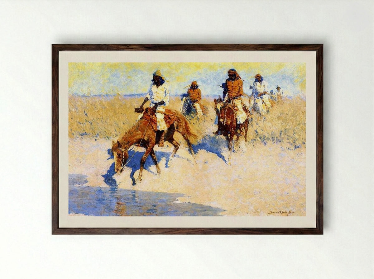 Pool in the Desert - Frederic Remington - Framed Print Dark Wood