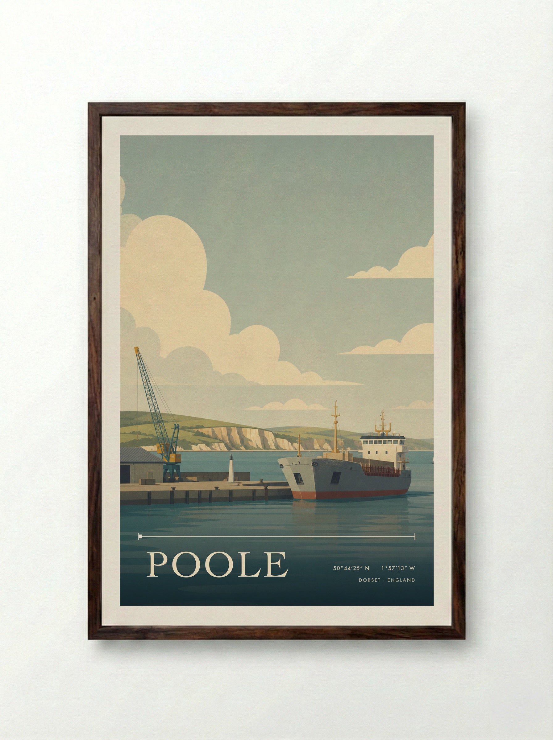 Poole Dorset England Travel Poster - Framed Print Dark Wood