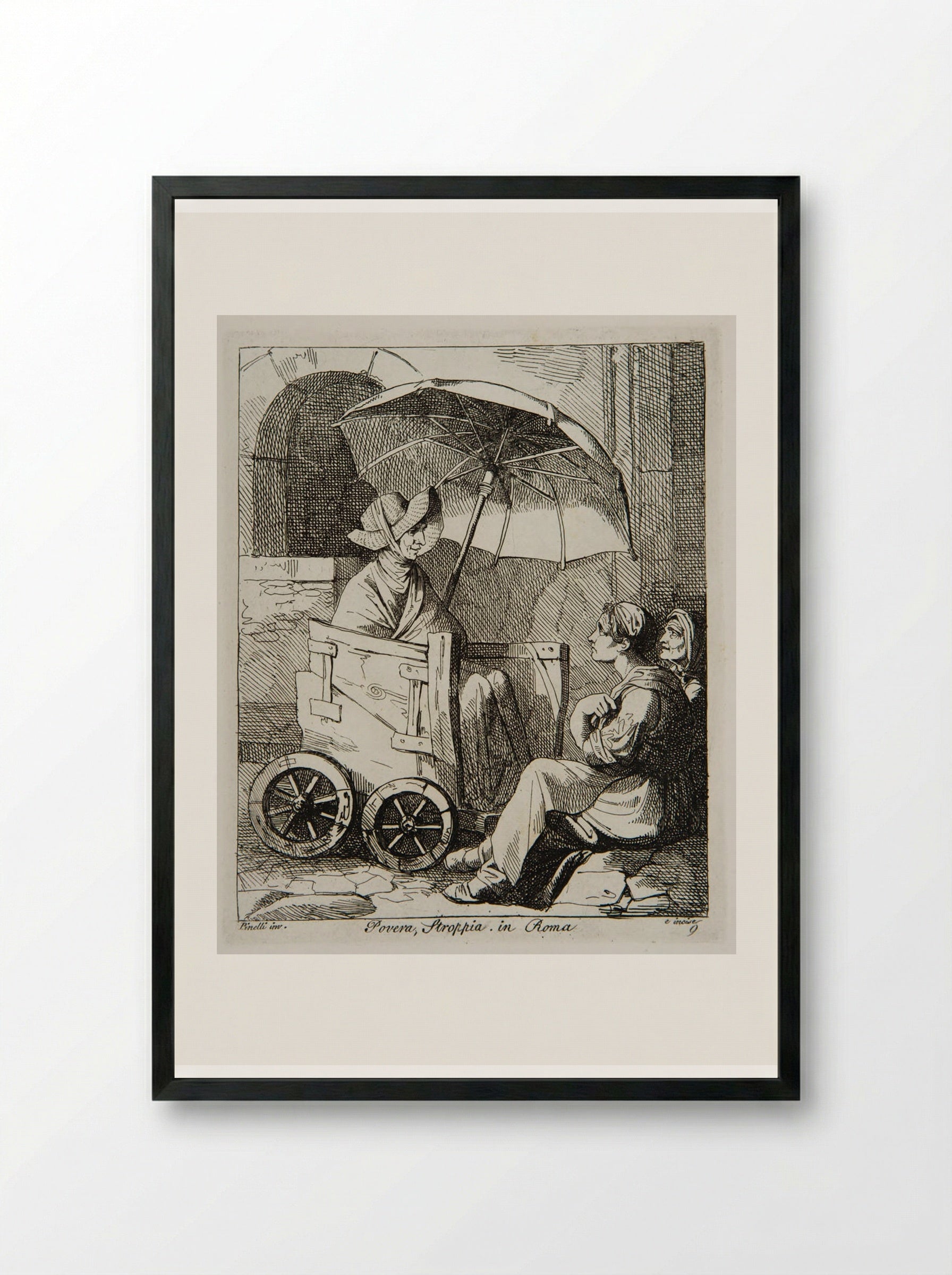 Poor and Crippled in Rome - Bartolomeo Pinelli - Framed Print Black