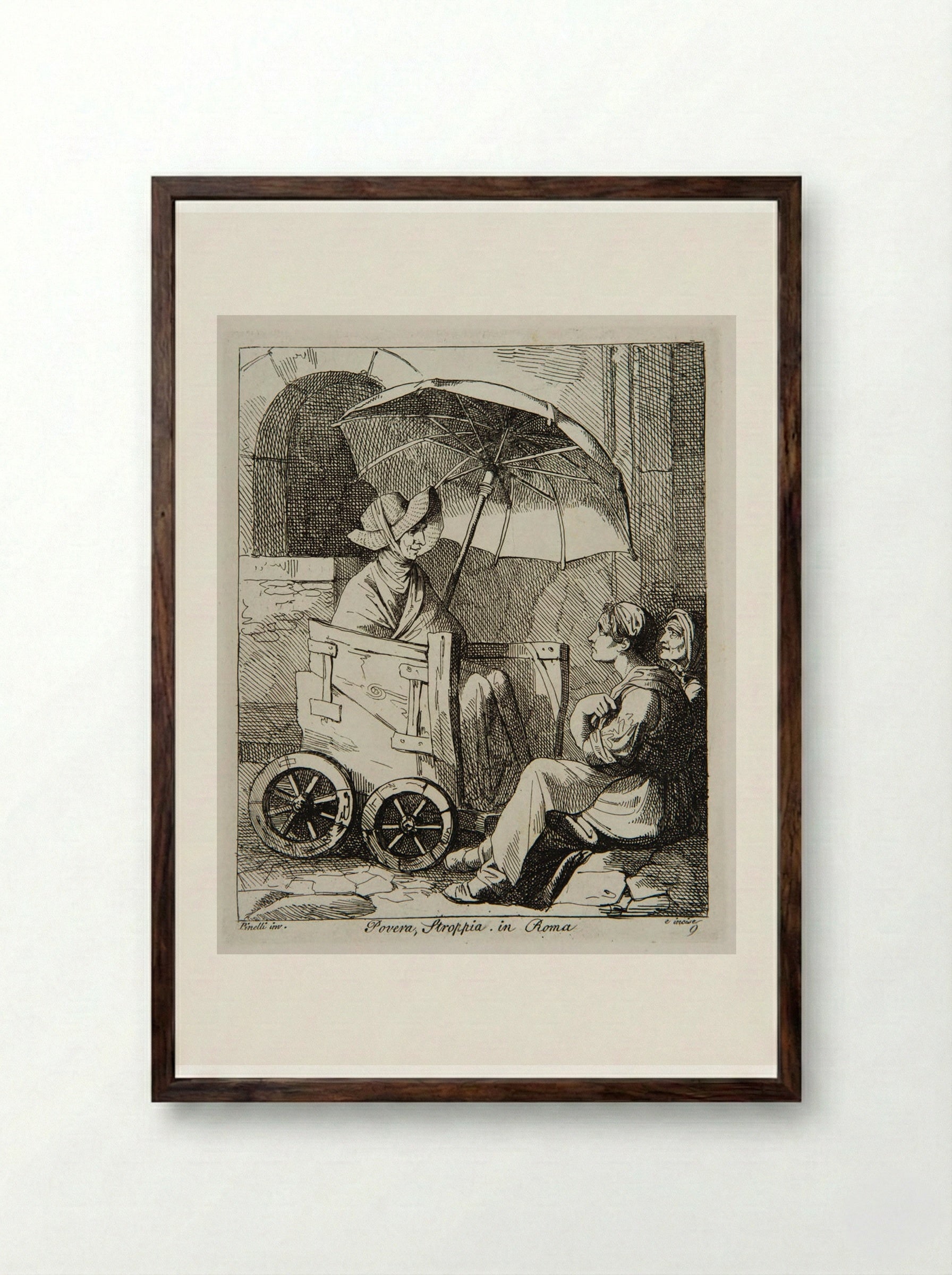 Poor and Crippled in Rome - Bartolomeo Pinelli - Framed Print Dark Wood