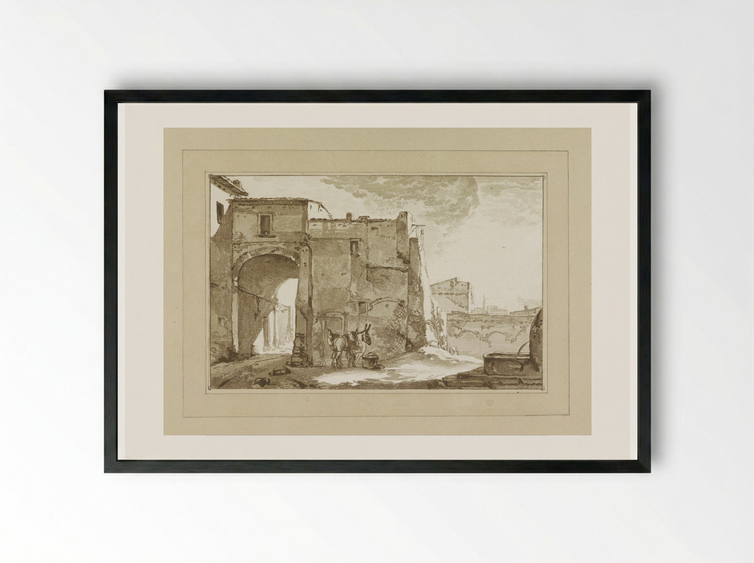 Poort met reiziger en muildier - Cornelis Brouwer - Framed Print Black