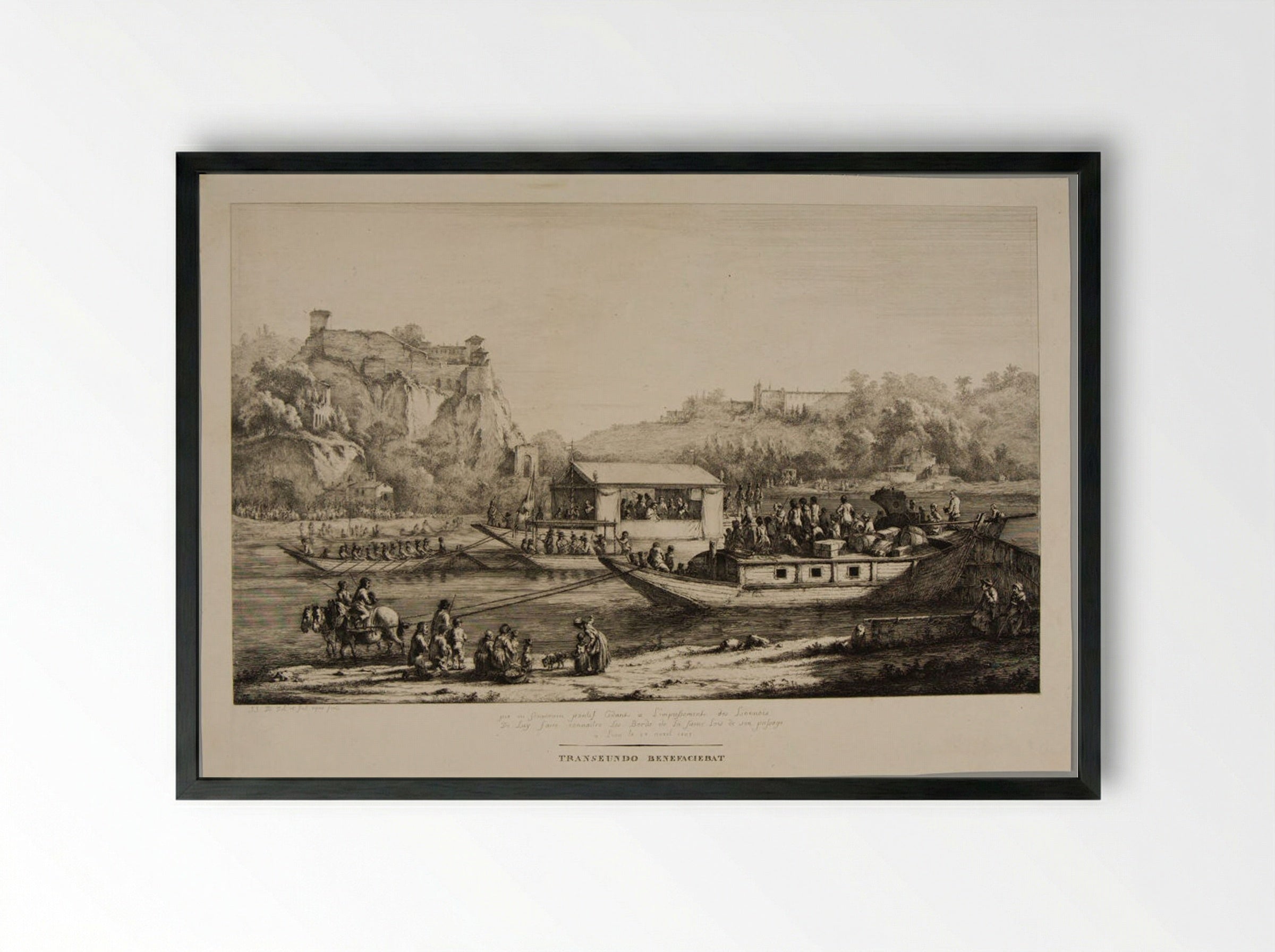 Pope Pius VII Riding on the Saône at the Time of His Journey to Lyon - Jean-Jacques de Boissieu - Framed Print Black