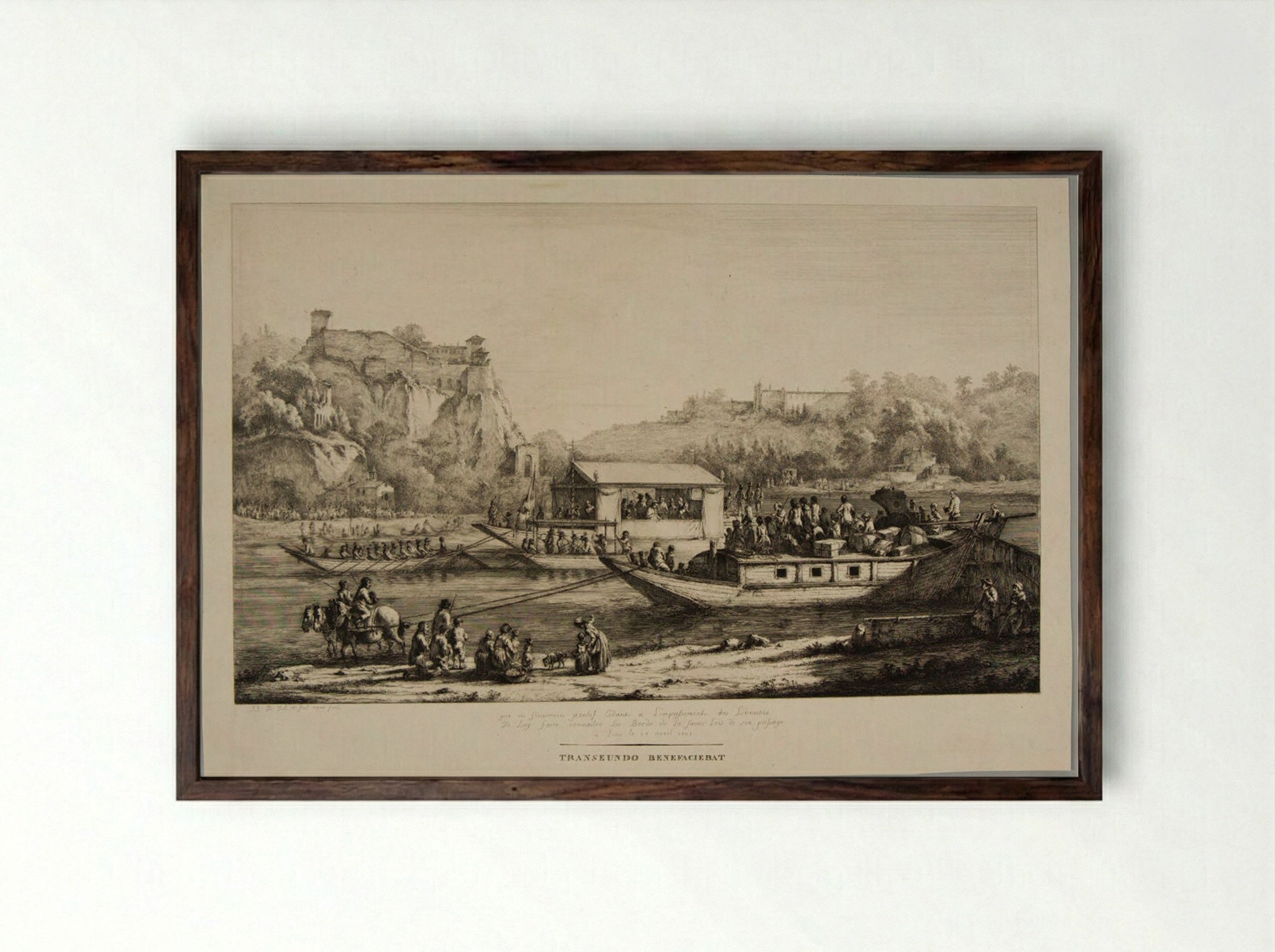 Pope Pius VII Riding on the Saône at the Time of His Journey to Lyon - Jean-Jacques de Boissieu - Framed Print Dark Wood