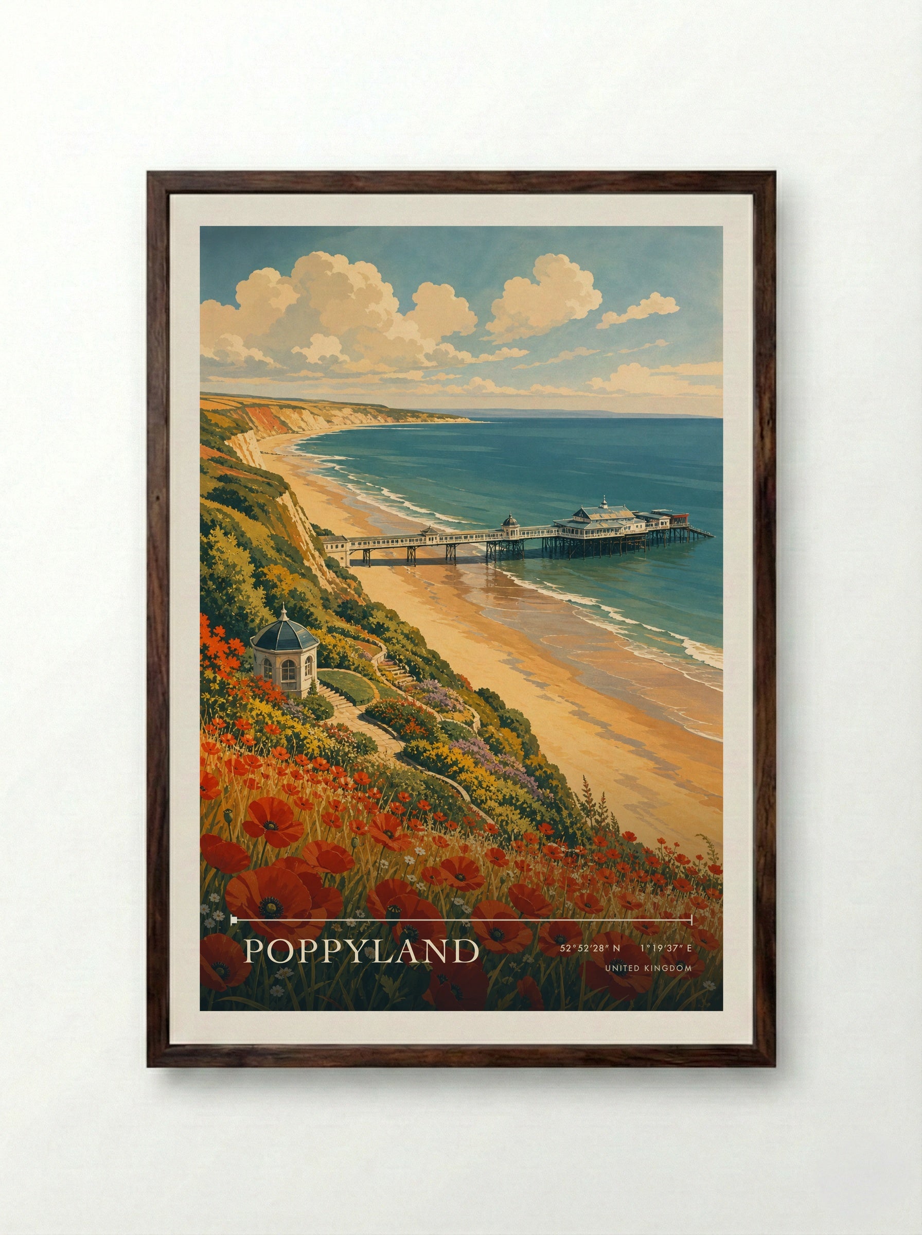 Poppyland United Kingdom Travel Poster - Framed Print Dark Wood