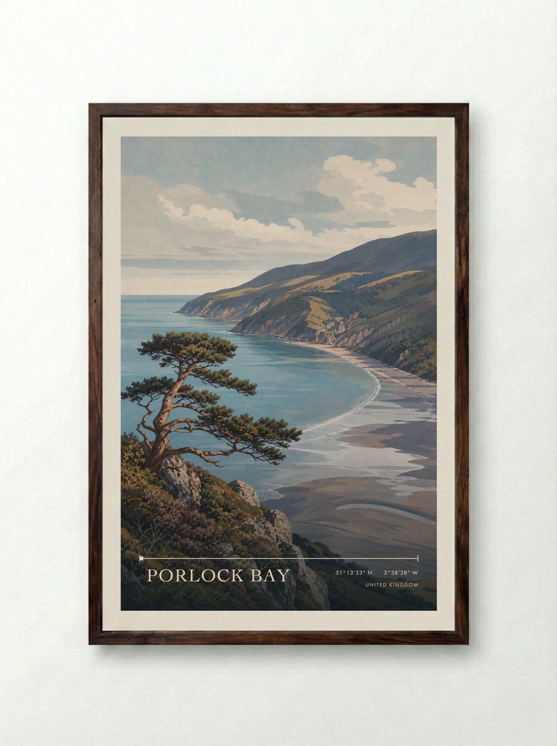 Porlock Bay United Kingdom Travel Poster - Framed Print Dark Wood