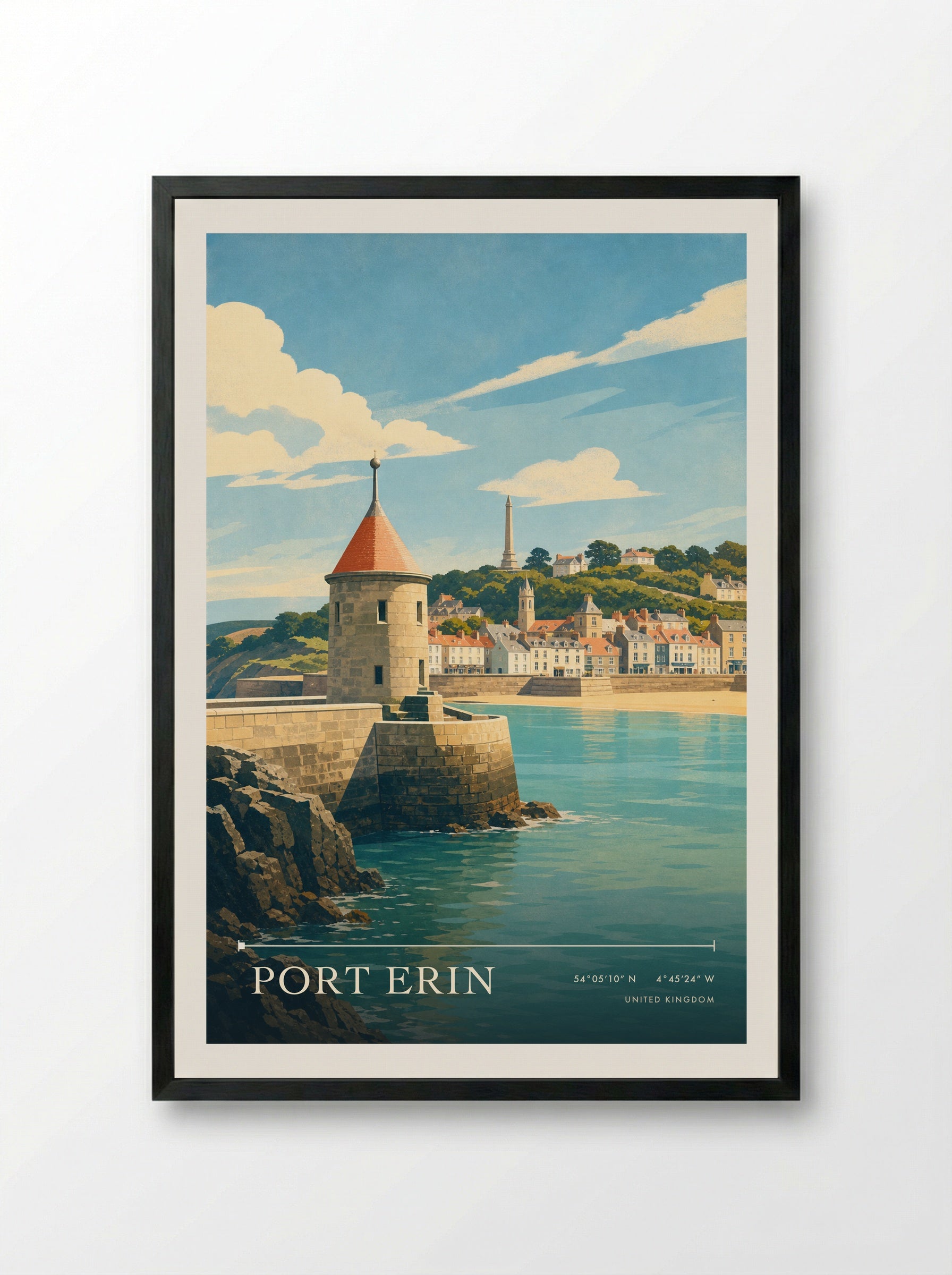Port Erin United Kingdom Travel Poster - Framed Print Black