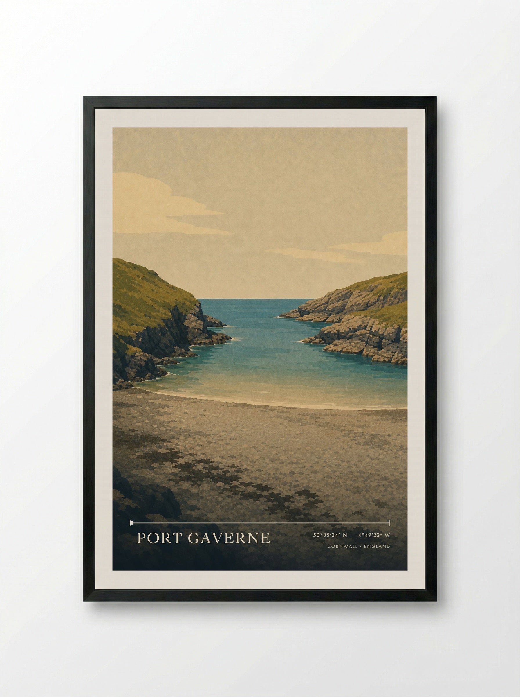 Port Gaverne Cornwall England Travel Poster - Framed Print Black
