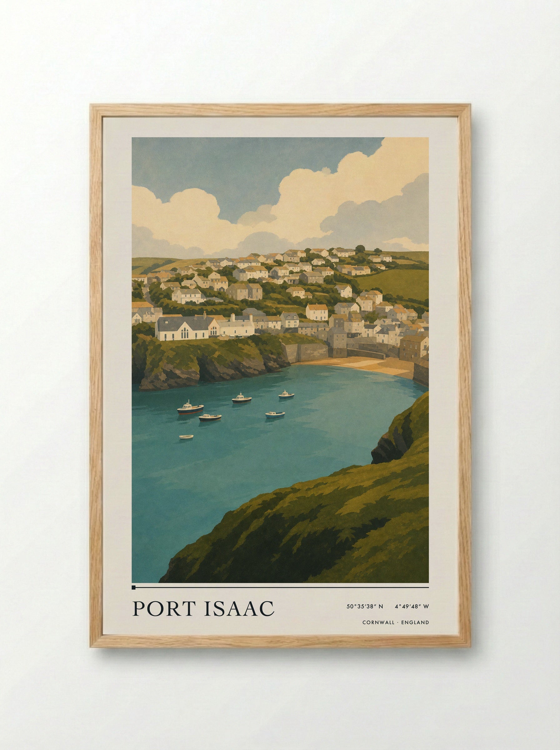 Port Isaac Cornwall Travel Poster - Framed Print Wood