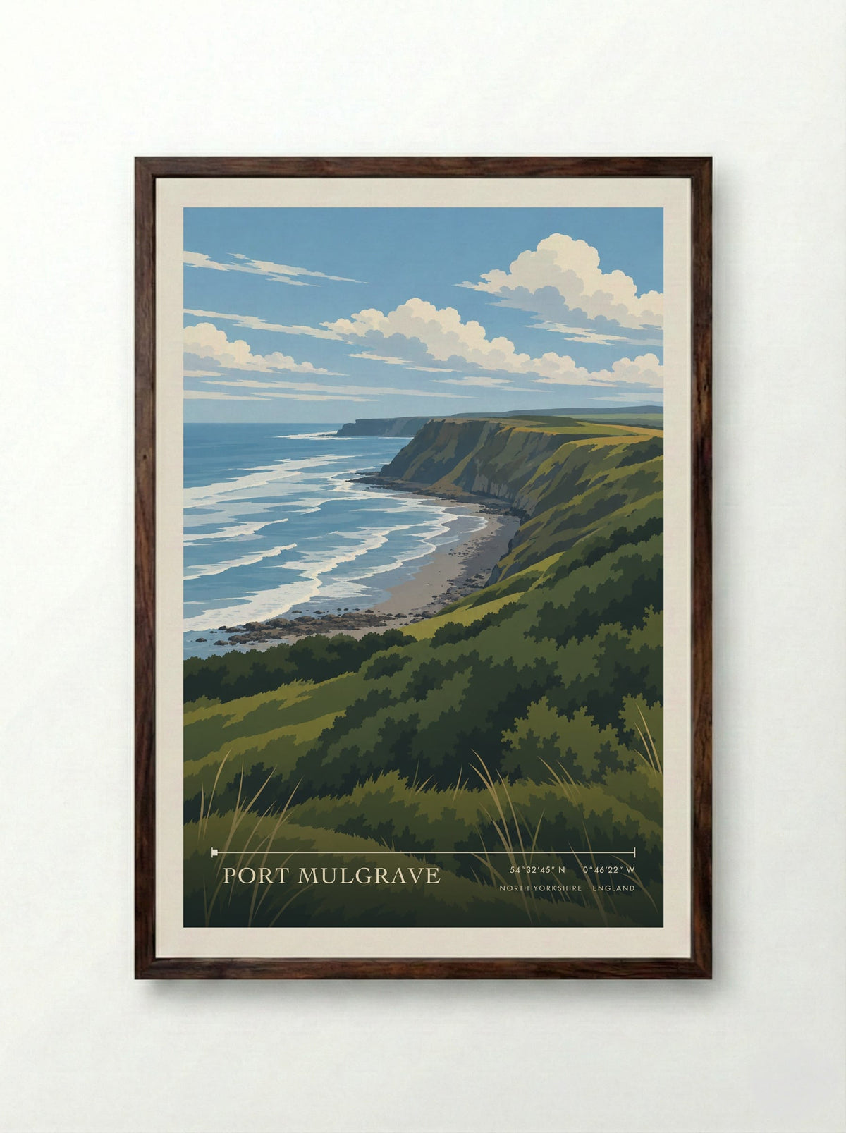 Port Mulgrave, North Yorkshire | Travel Poster - Framed Print Dark Wood