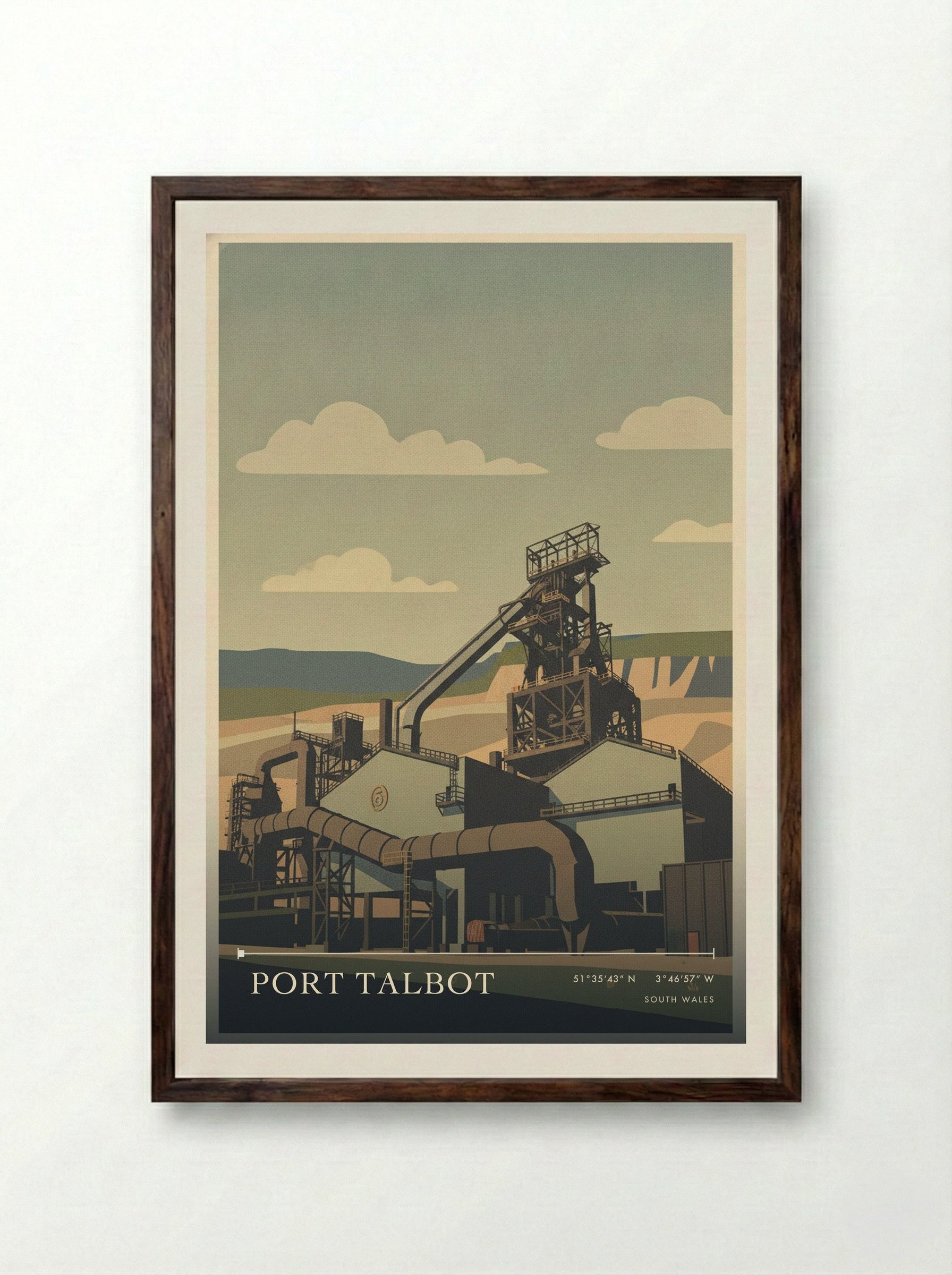 Port Talbot South Wales Wales Travel Poster - Framed Print Dark Wood