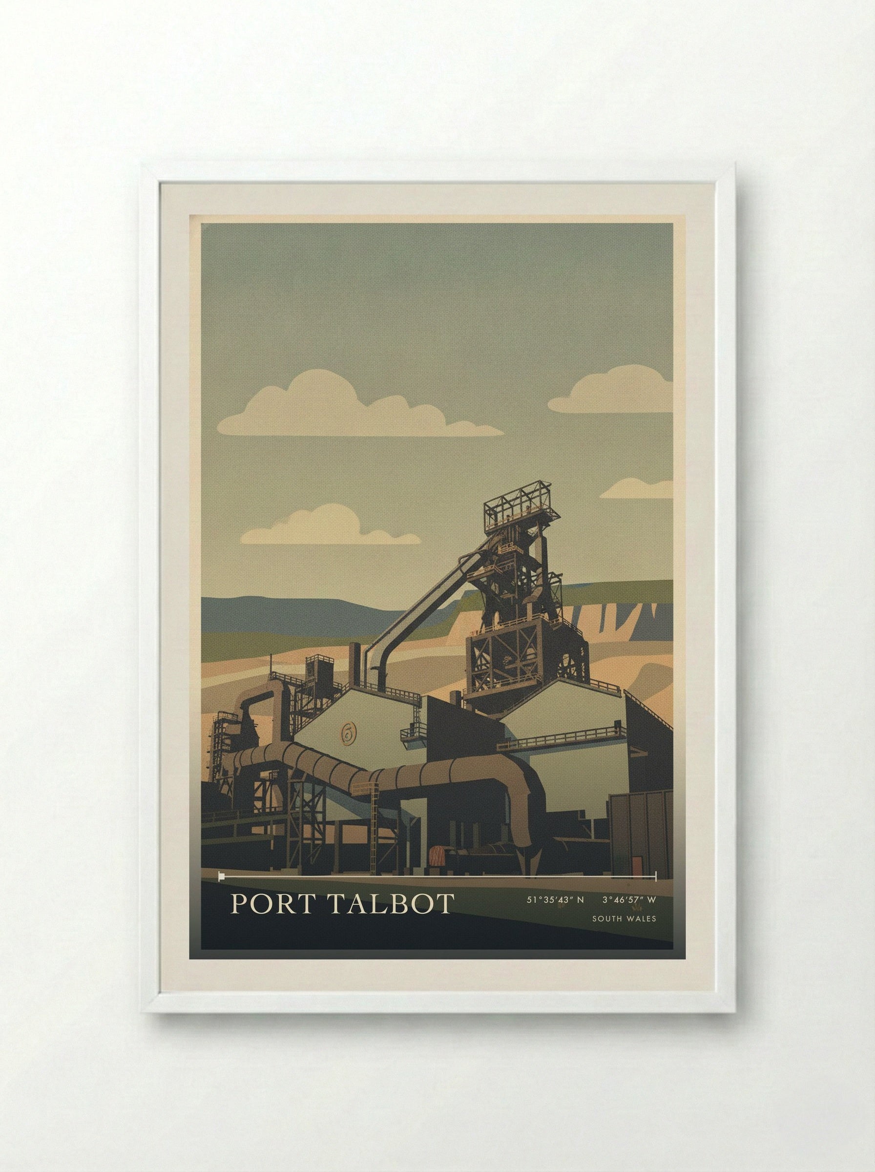 Port Talbot South Wales Wales Travel Poster - Framed Print White