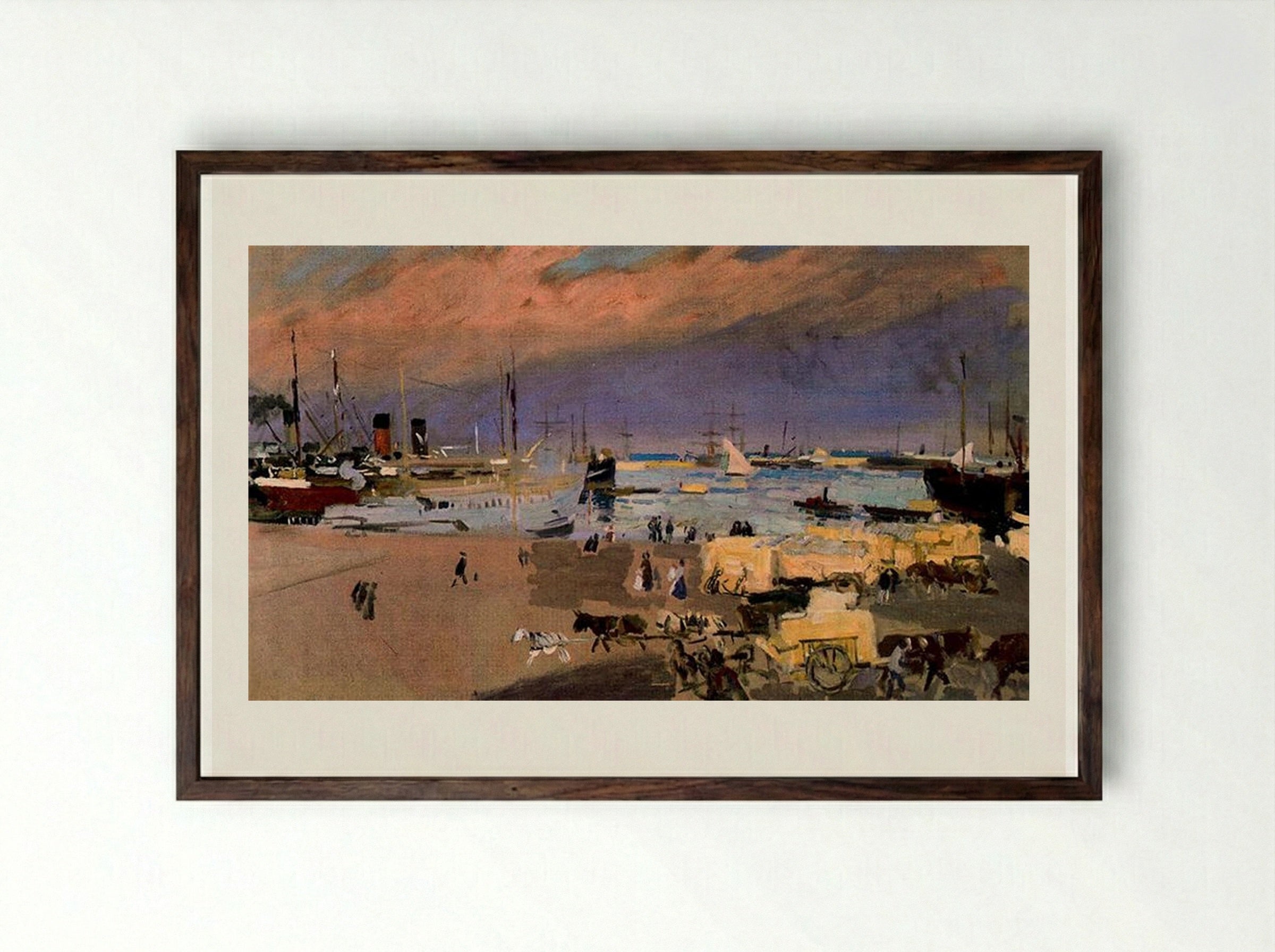 Port Valencia - Joaquín Sorolla - Framed Print Dark Wood