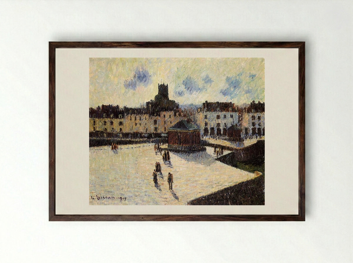 Port at Dieppe - Gustave Loiseau - Framed Print Dark Wood