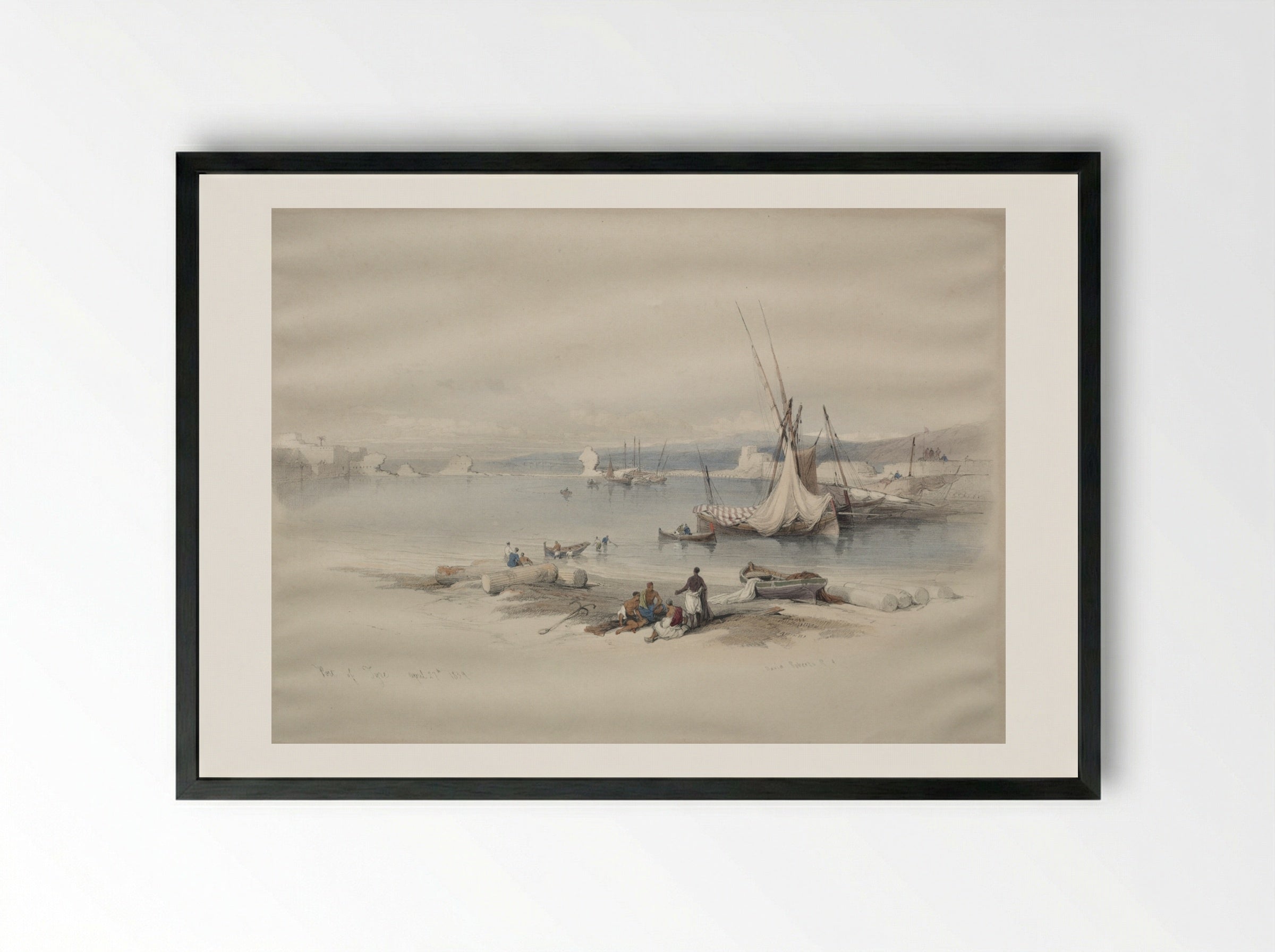 Port of Tyre - David Roberts - Framed Print Black