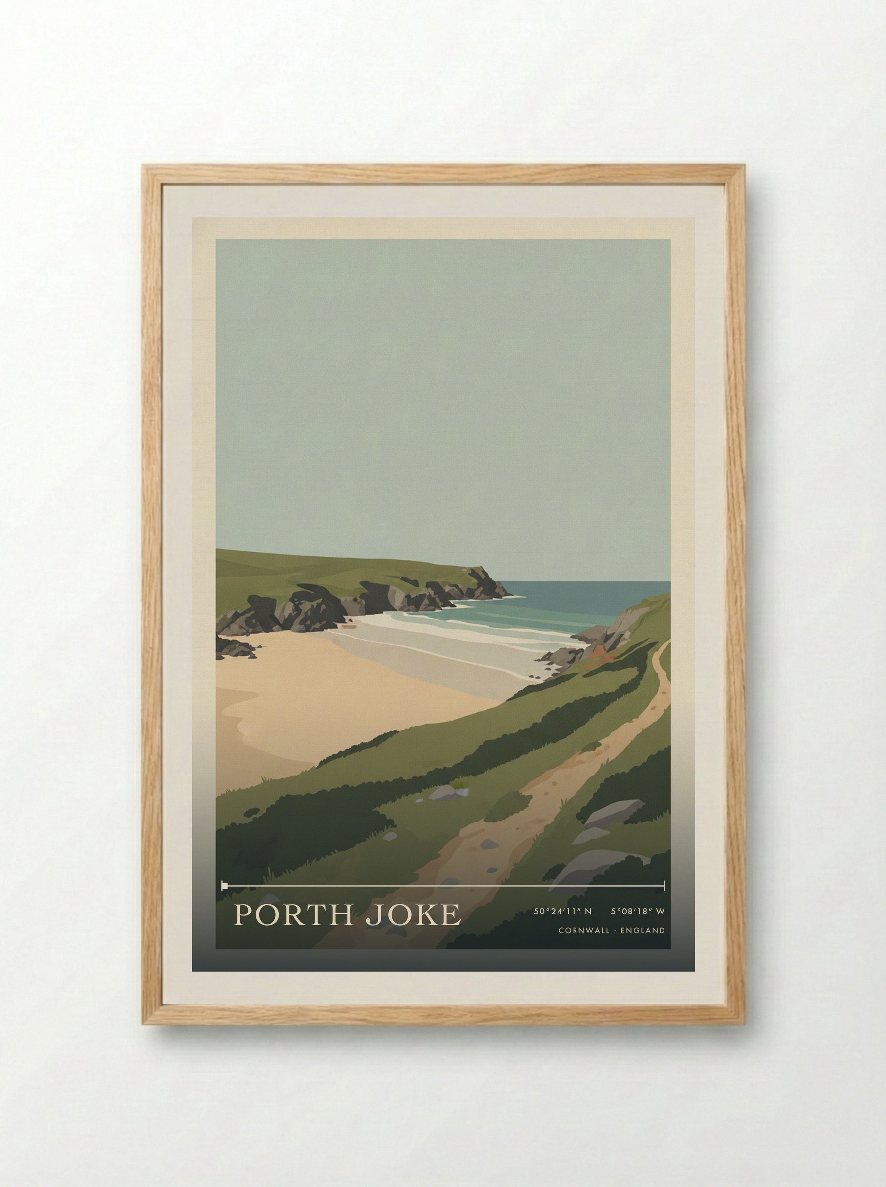 Porth Joke Cornwall England Travel Poster - Framed Print Wood