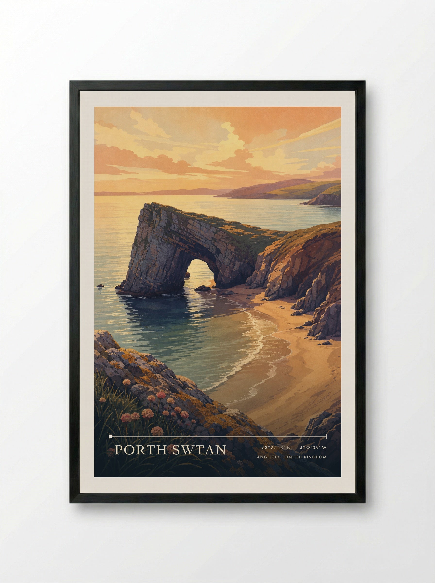 Porth Swtan Anglesey United Kingdom Travel Poster - Framed Print Black