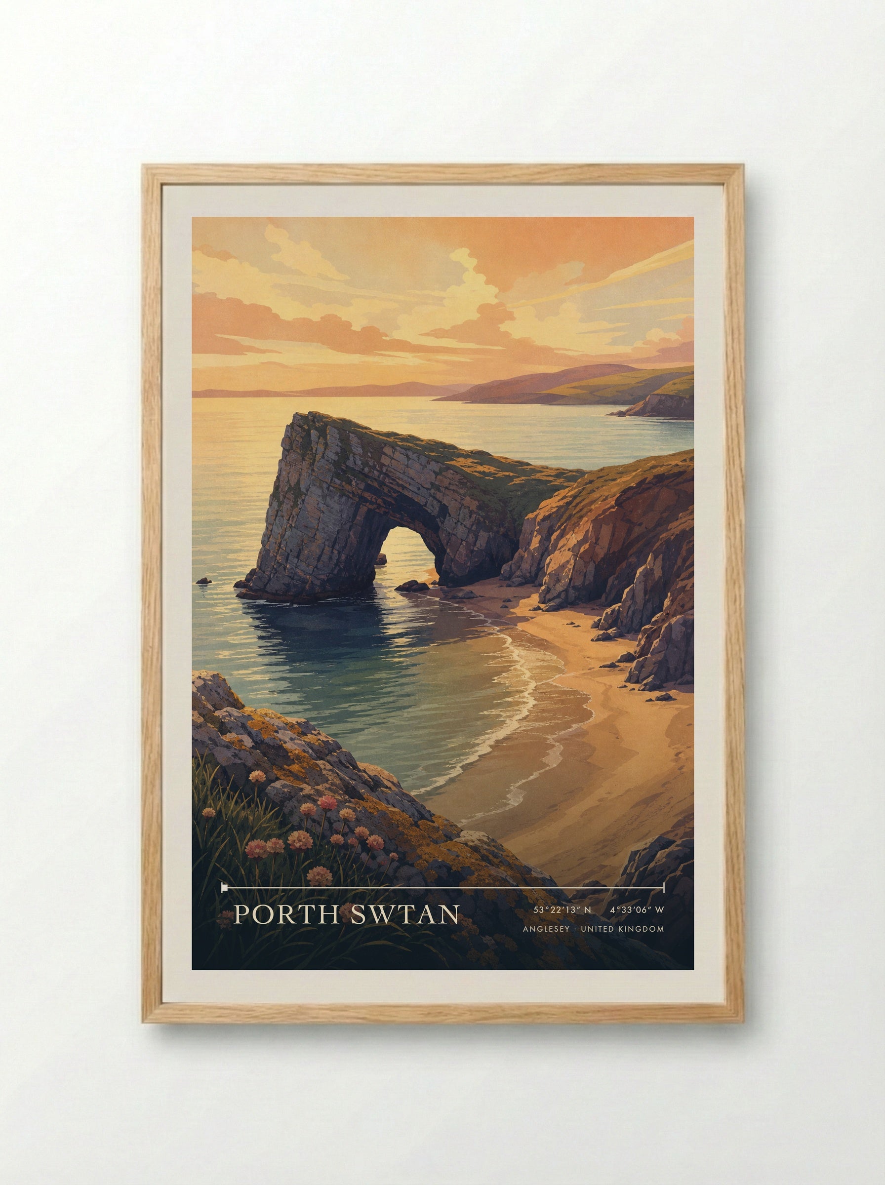 Porth Swtan Anglesey United Kingdom Travel Poster - Framed Print Wood
