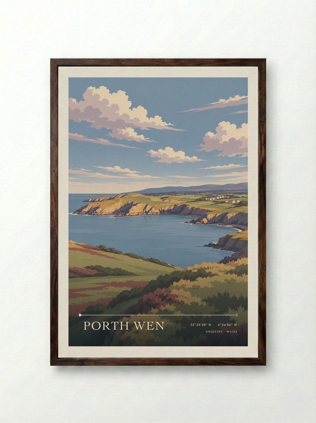 Porth Wen, Anglesey | Travel Poster - Framed Print Dark Wood