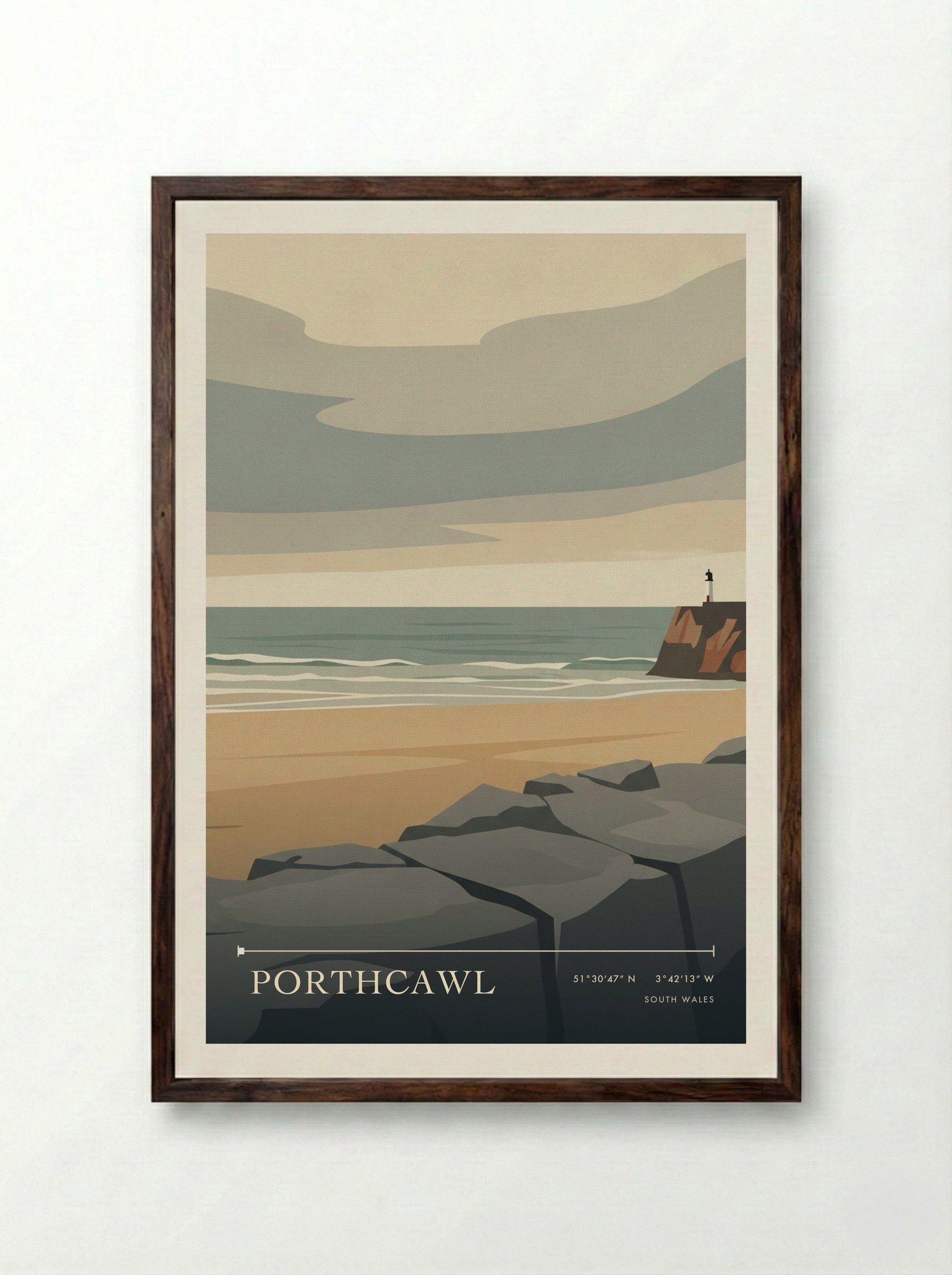 Porthcawl South Wales Wales Travel Poster - Framed Print Dark Wood
