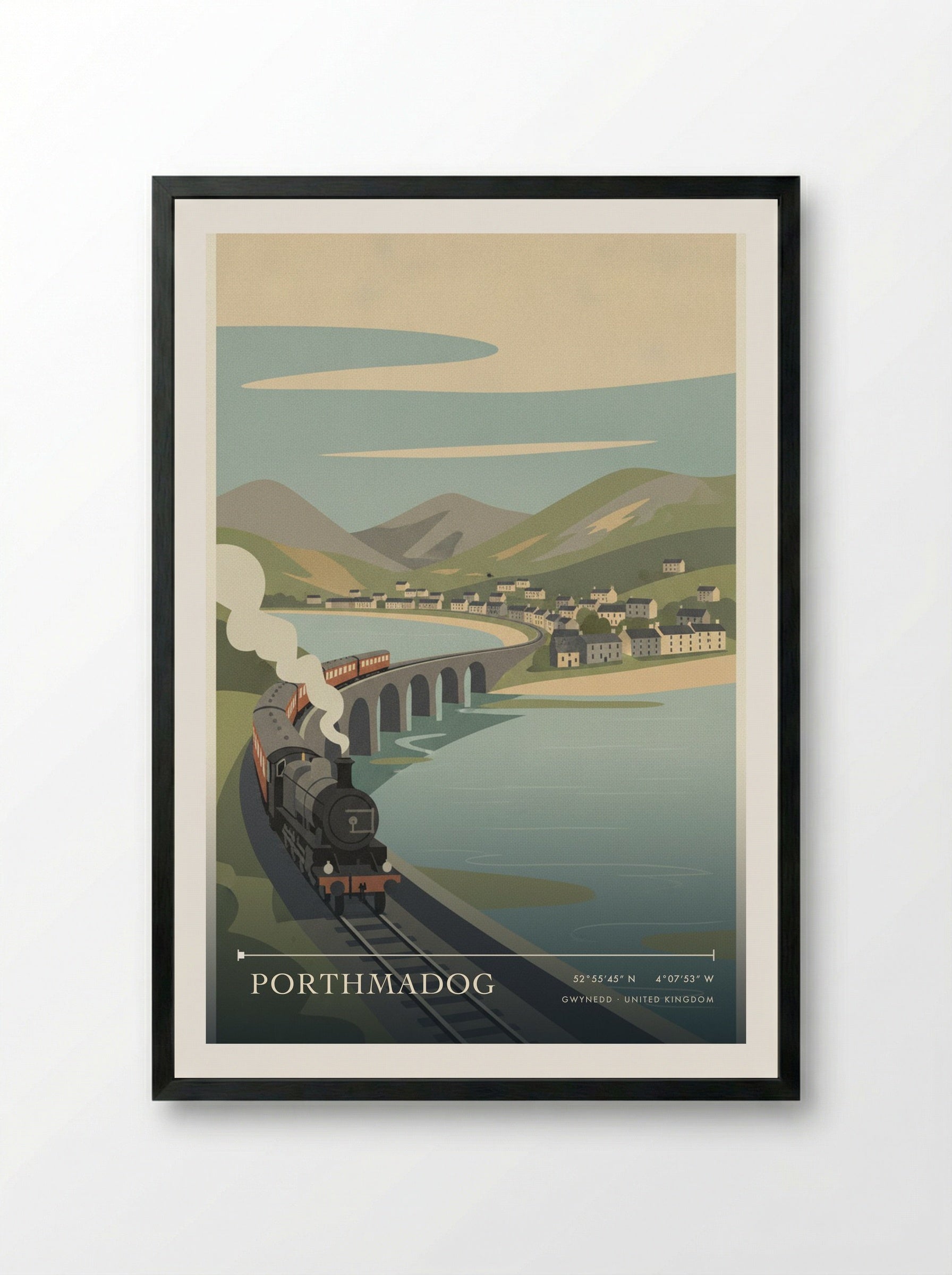 Porthmadog Gwynedd United Kingdom Travel Poster - Framed Print Black