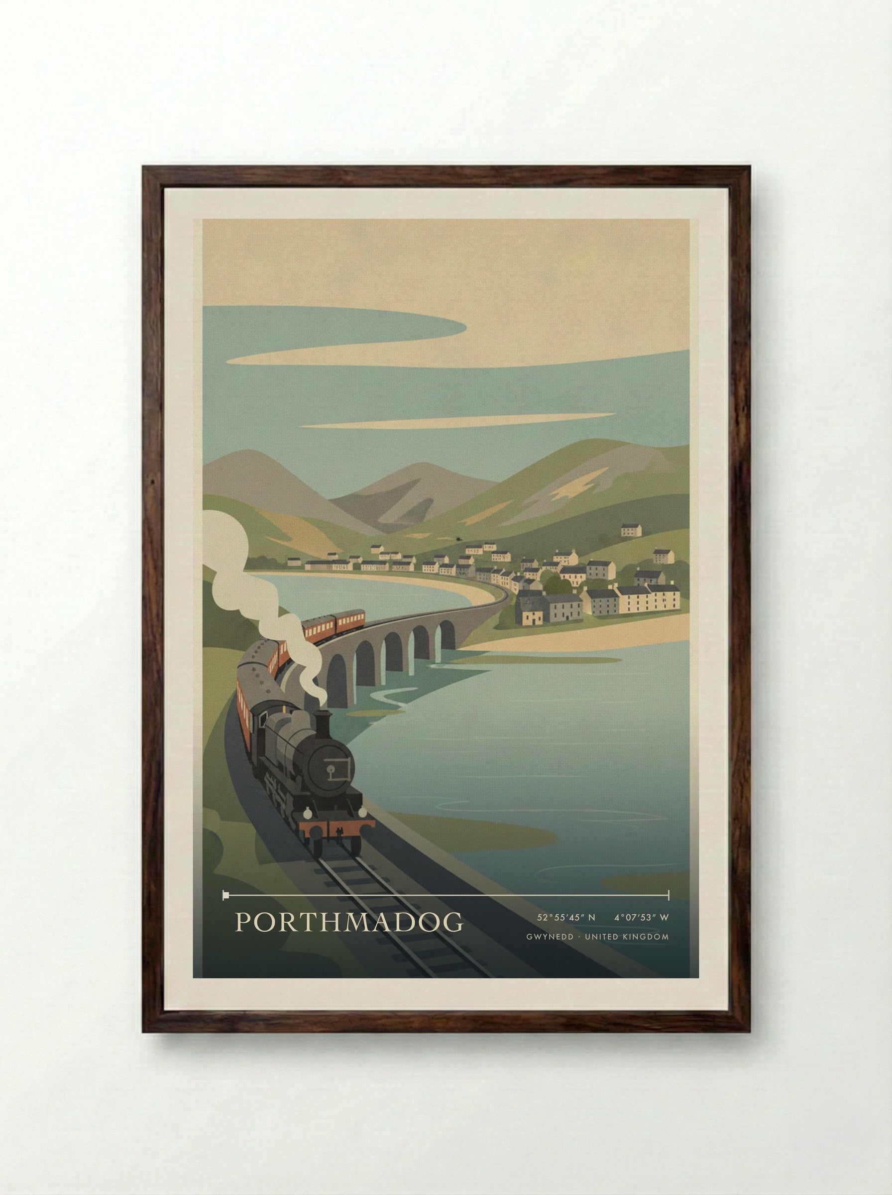 Porthmadog Gwynedd United Kingdom Travel Poster - Framed Print Dark Wood