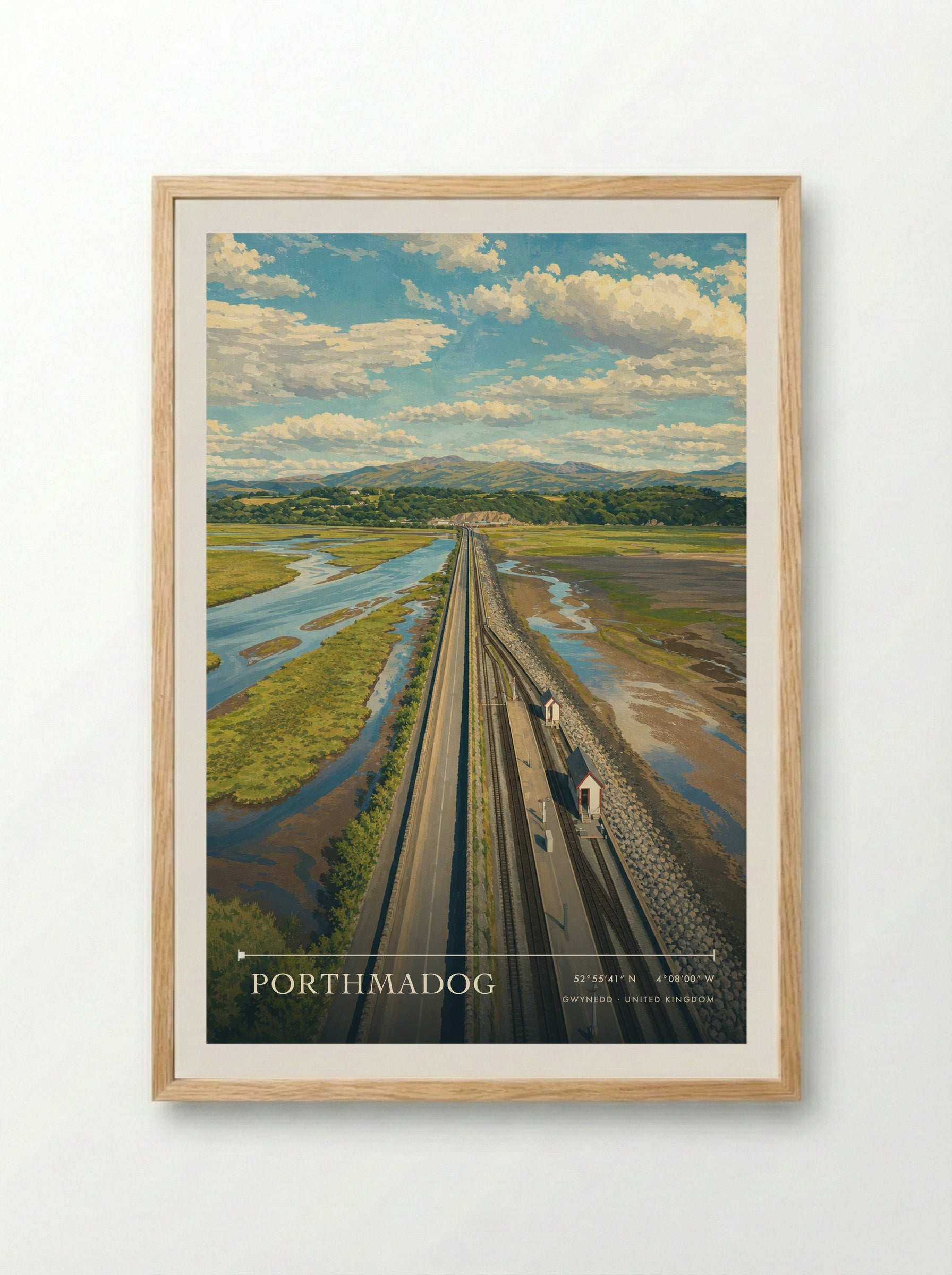Porthmadog Gwynedd United Kingdom Travel Poster - Framed Print Wood
