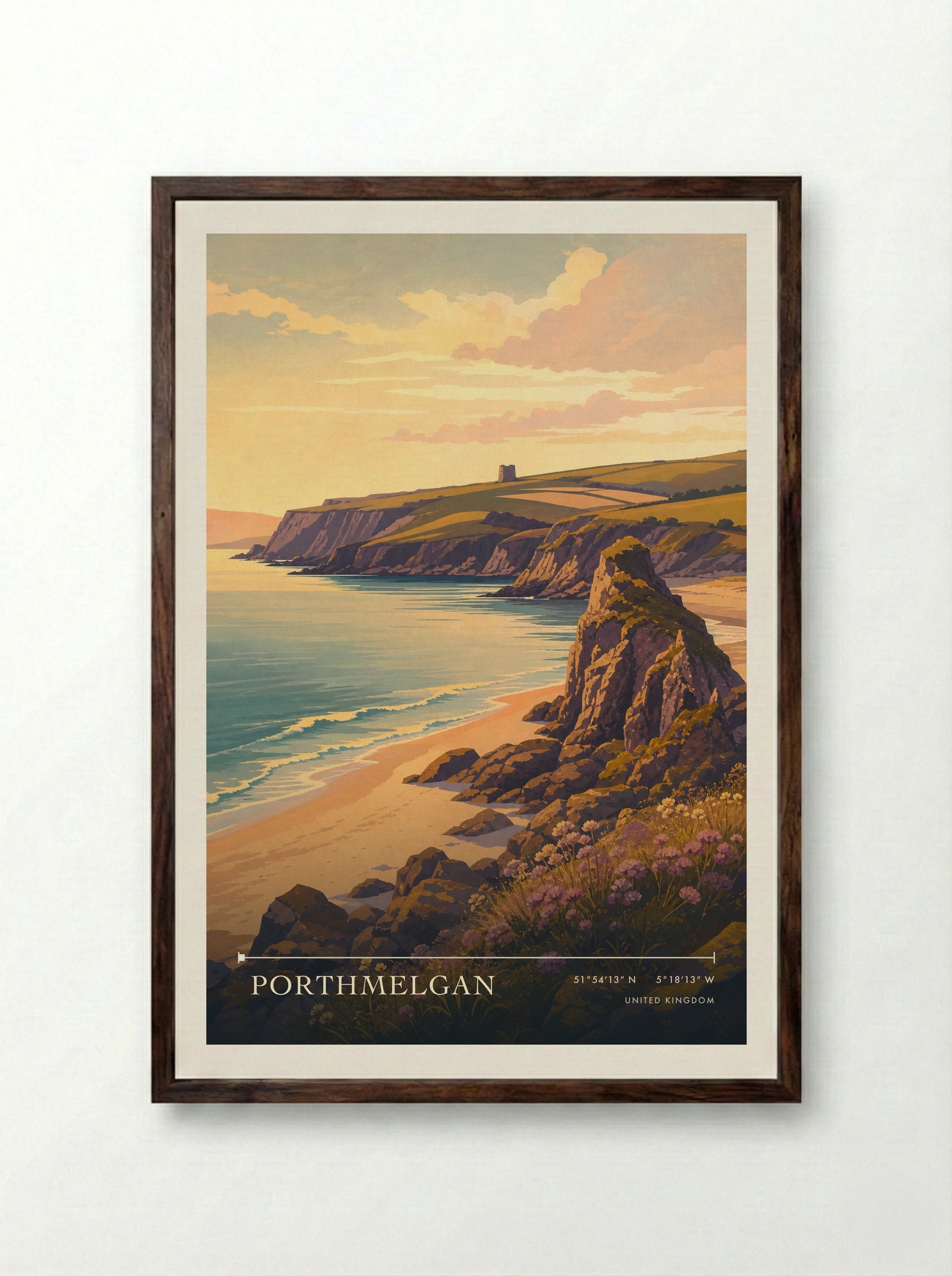 Porthmelgan United Kingdom Travel Poster - Framed Print Dark Wood