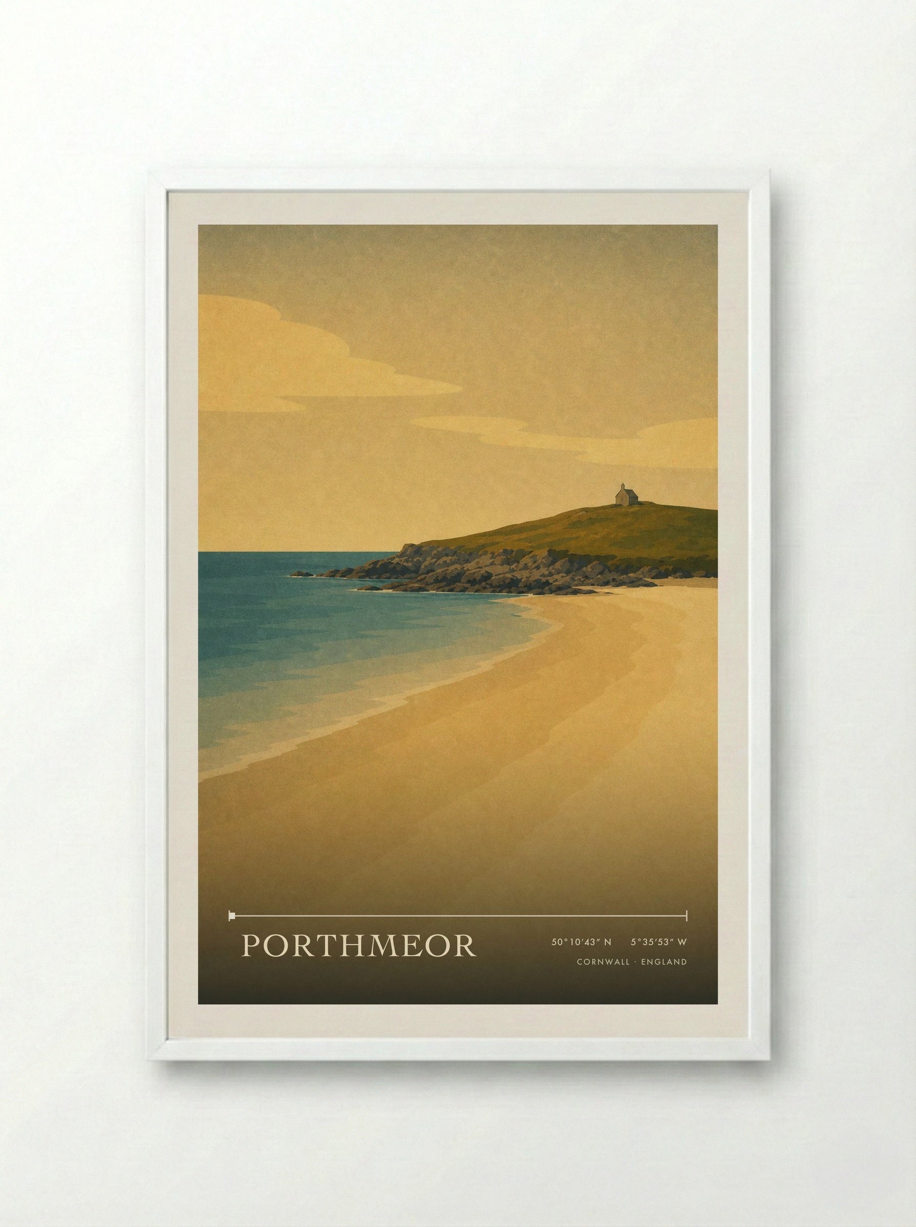 Porthmeor Cornwall England Travel Poster - Framed Print White