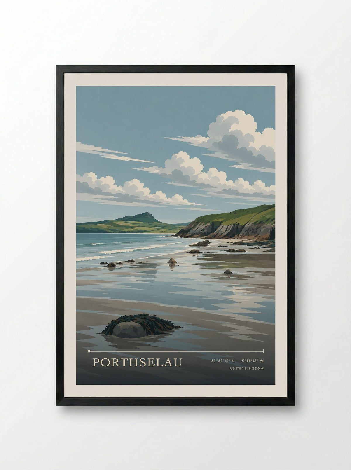 Porthselau | Travel Poster - Framed Print Black