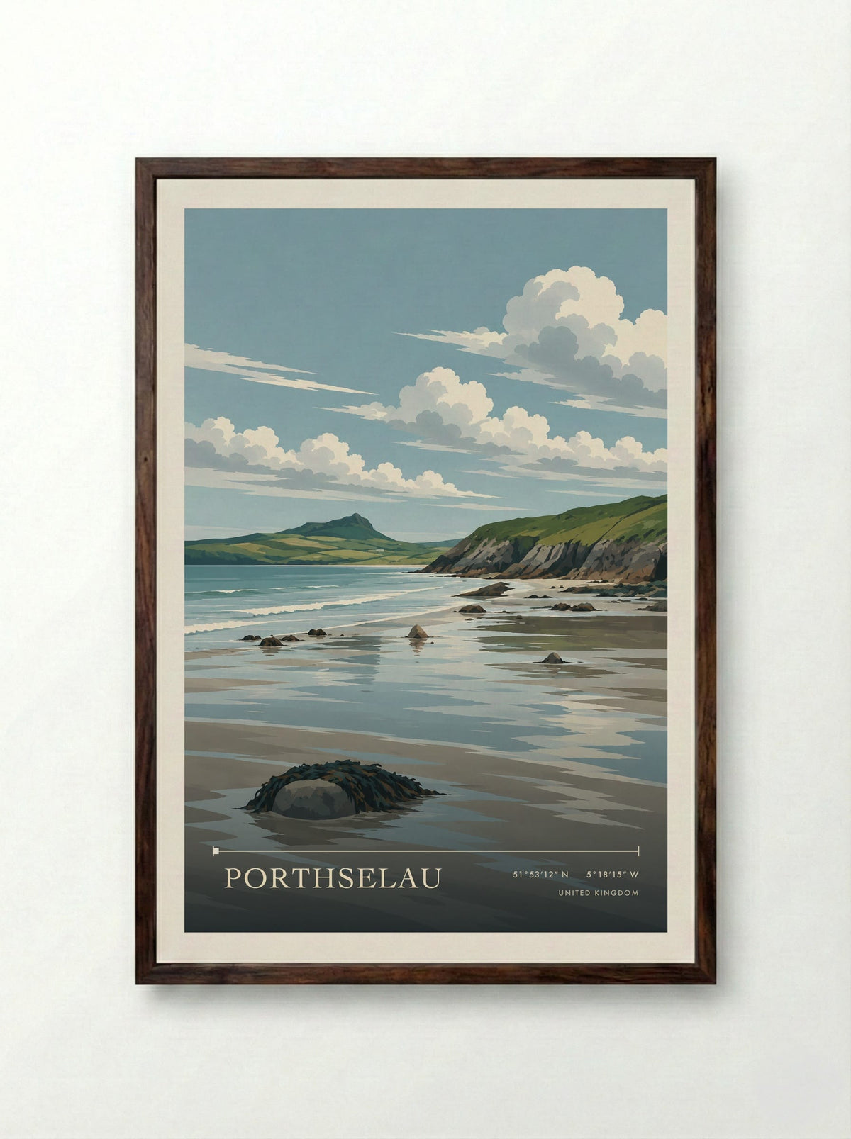 Porthselau | Travel Poster - Framed Print Dark Wood