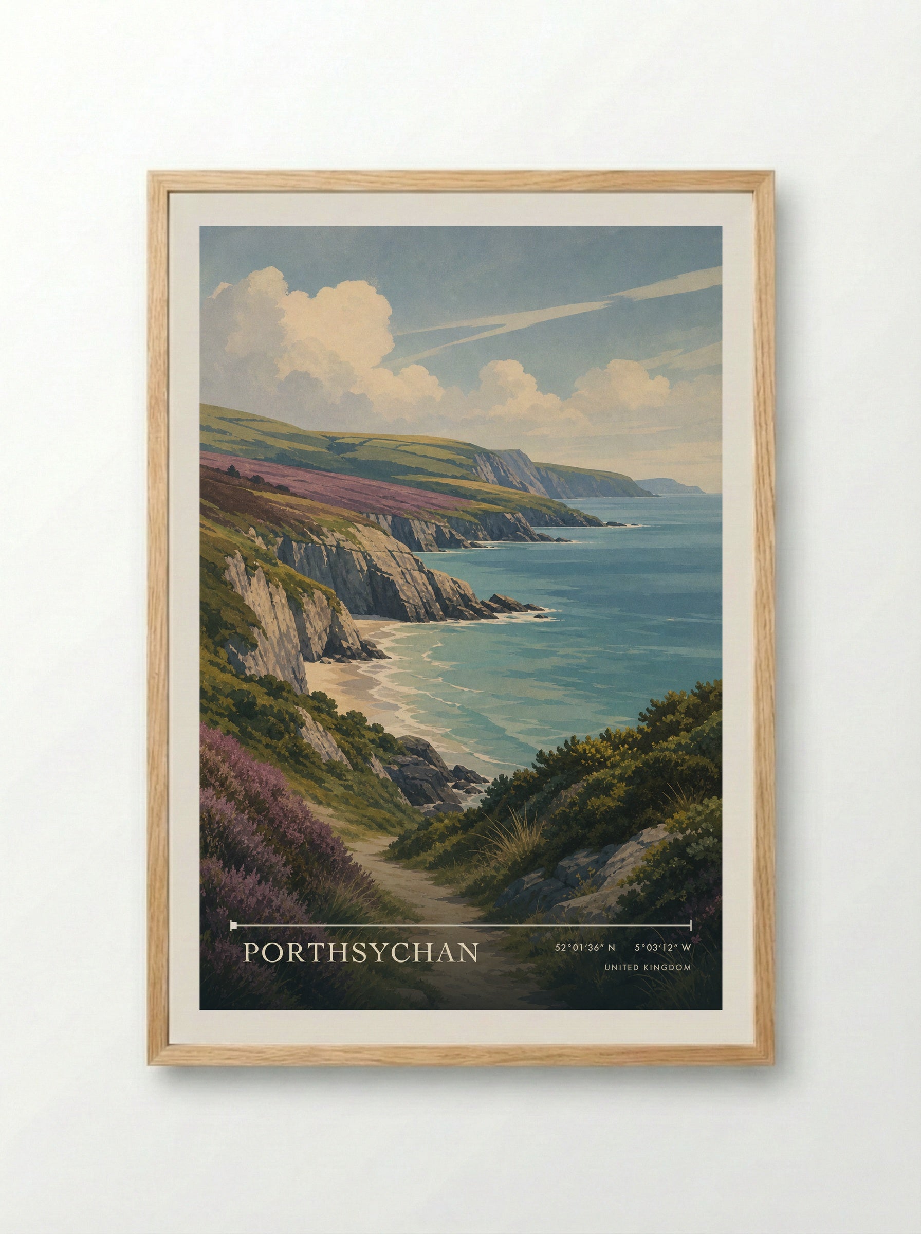 Porthsychan United Kingdom Travel Poster - Framed Print Wood