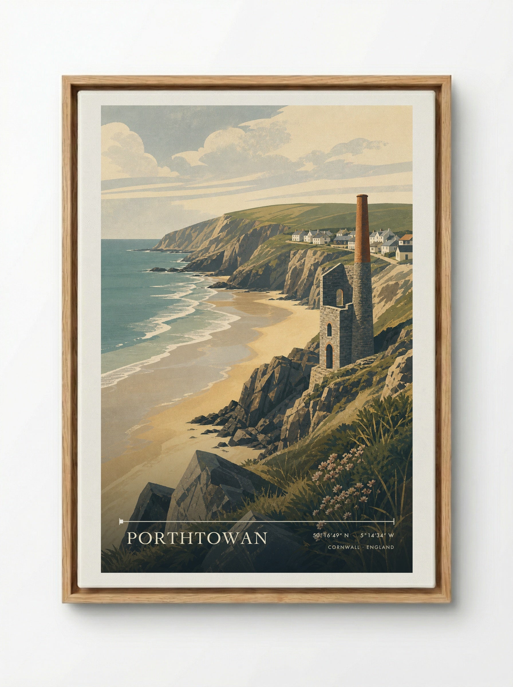 Porthtowan Cornwall England Travel Poster - Framed Canvas Wood
