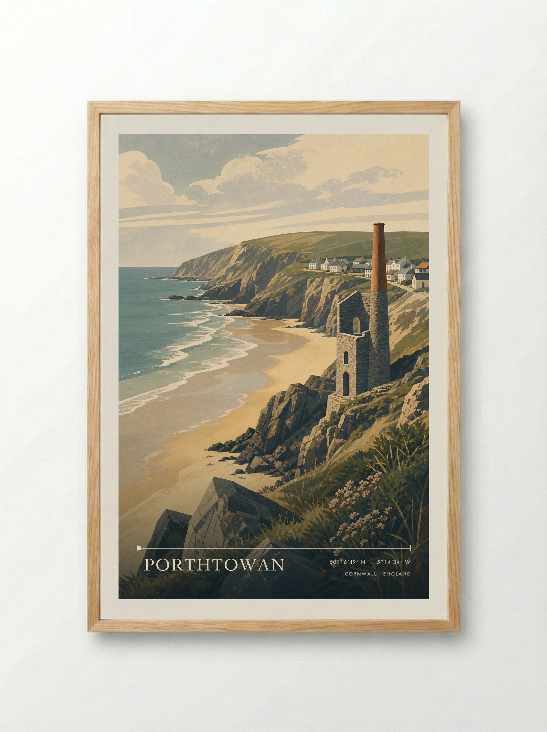 Porthtowan Cornwall England Travel Poster - Framed Print Wood