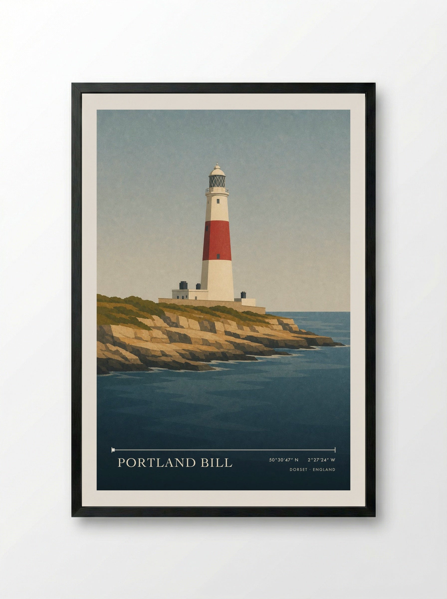 Portland Bill Dorset England Travel Poster - Framed Print Black